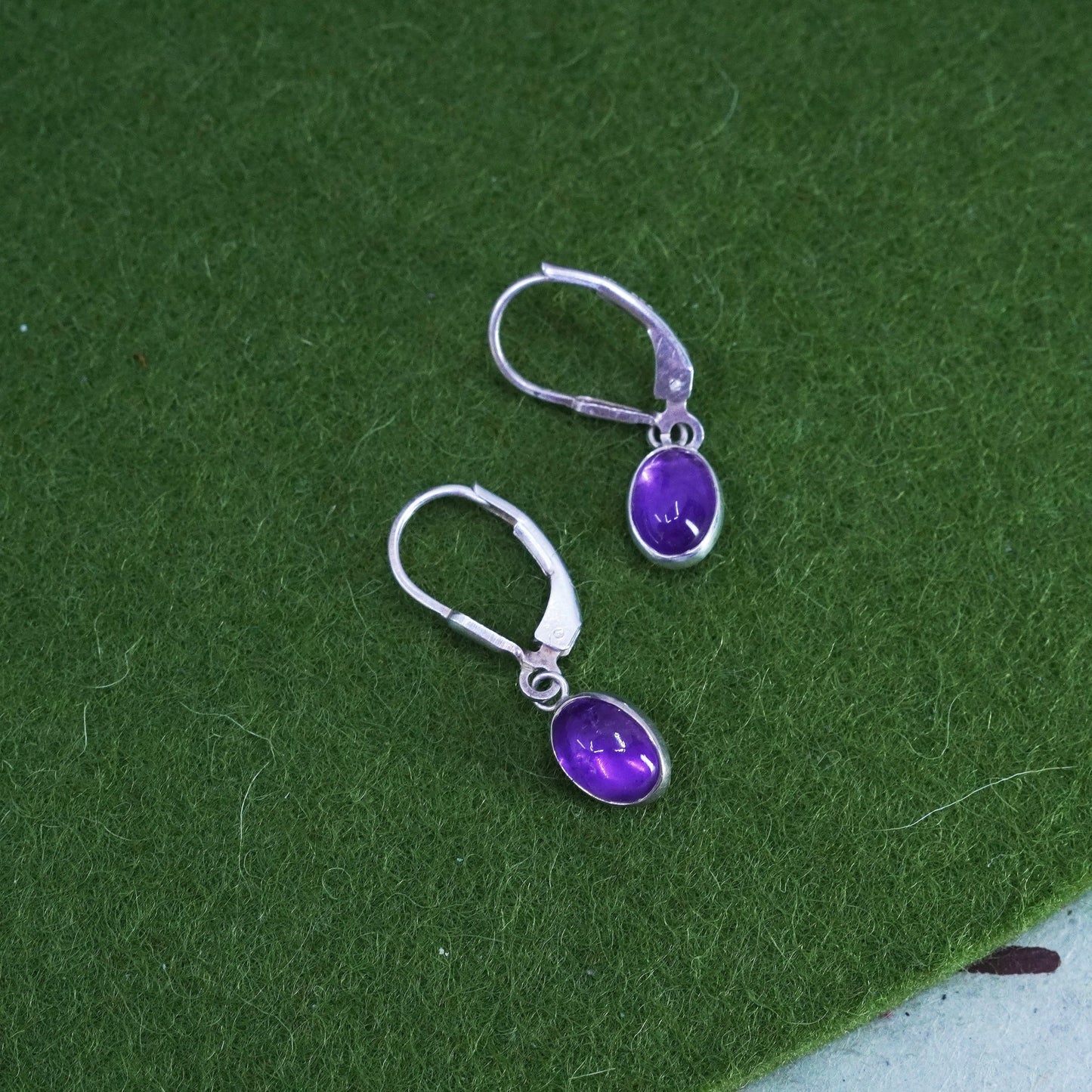 Vintage sterling silver handmade earrings, 925 silver with amethyst