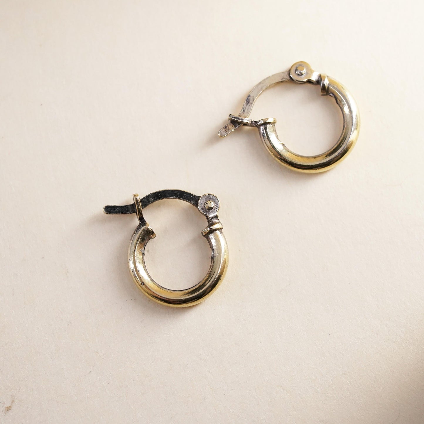 10mm, Vintage gold over sterling silver loop earrings, fine 925 silver hoops