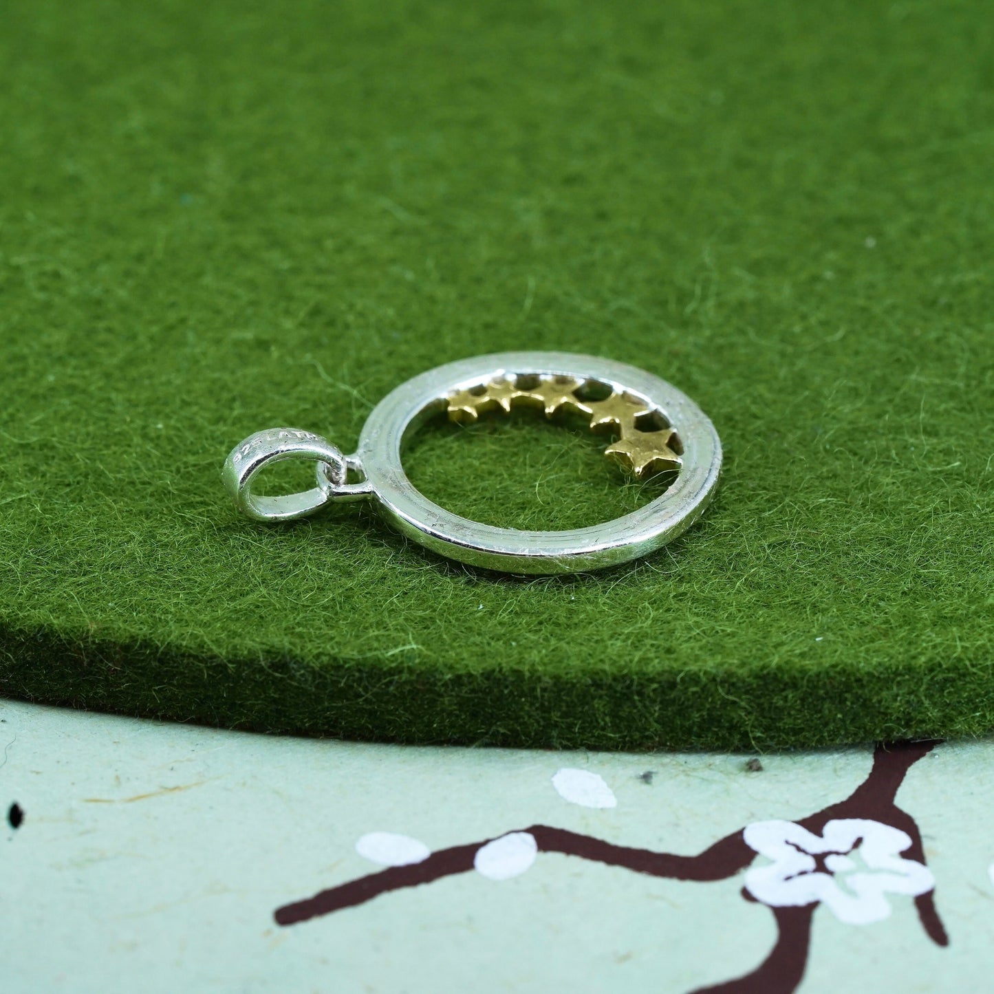 sterling silver pendant, 925 star circle, "one person can make a difference