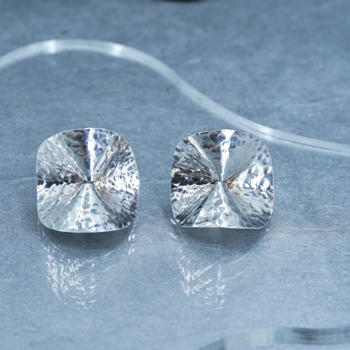 1”, VTG Fleming Sterling silver handmade earrings, modern textured 925 studs