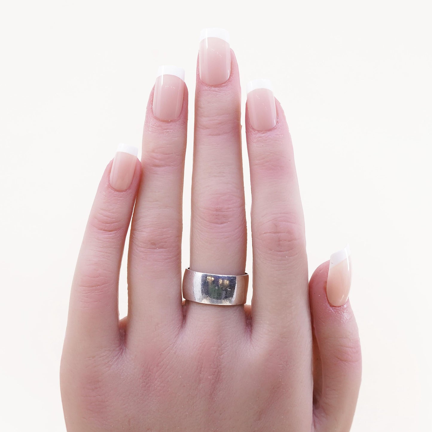 Size 7.5, vintage southwestern sterling silver handmade ring, 925 wide band