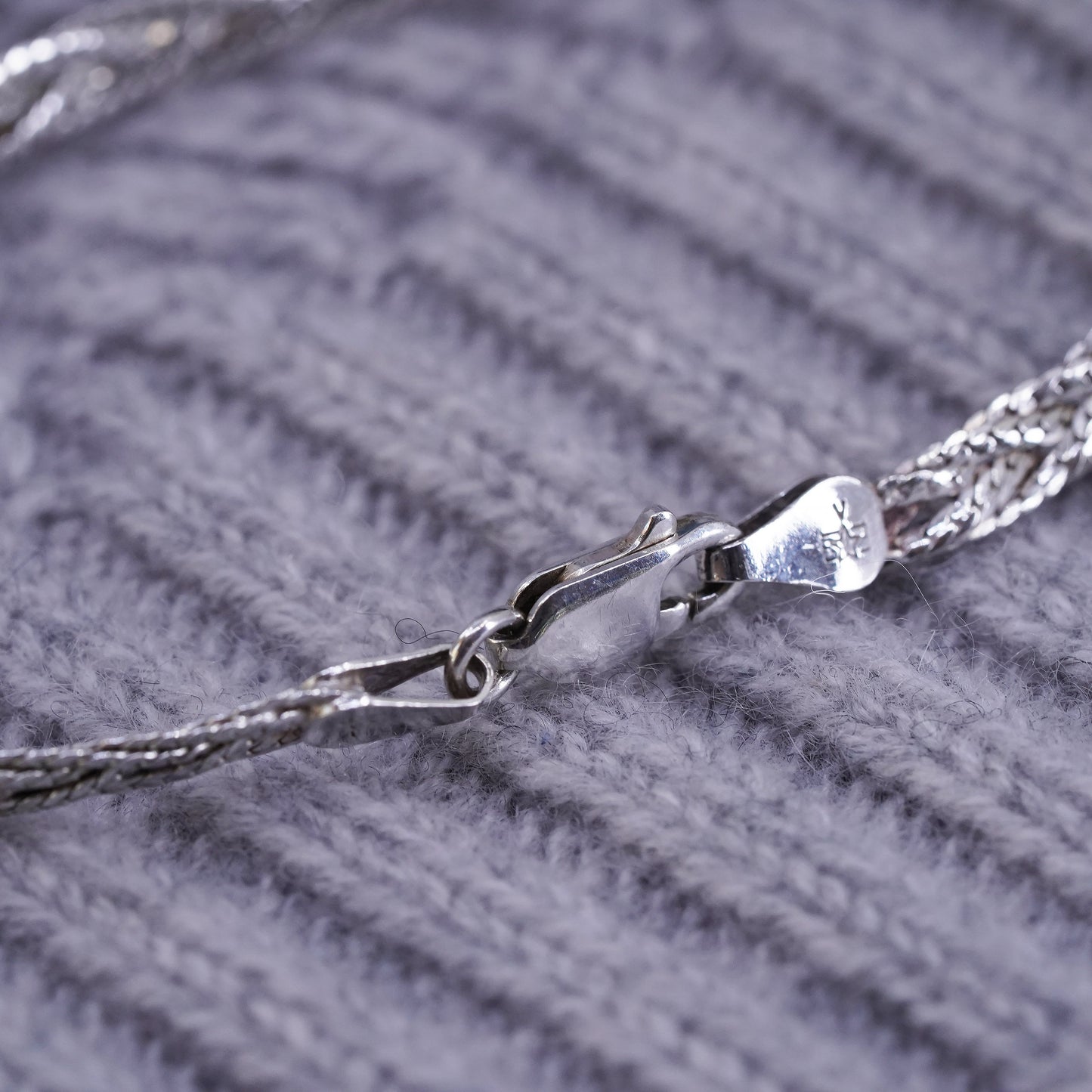 7.75", 6mm, vintage Sterling silver bracelet, 925 woven flatten curb chain