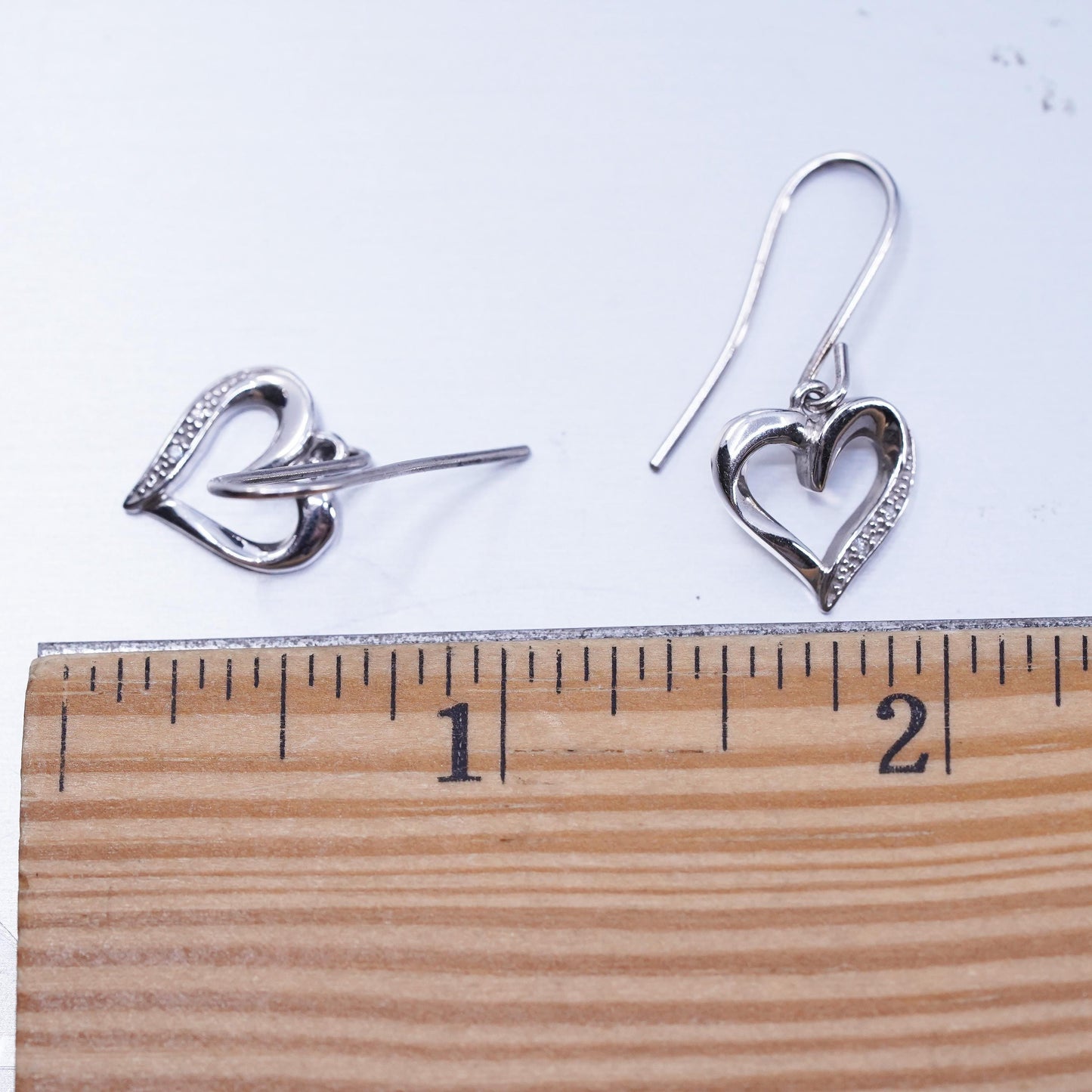 Vintage Sterling 925 silver heart earrings with diamonds