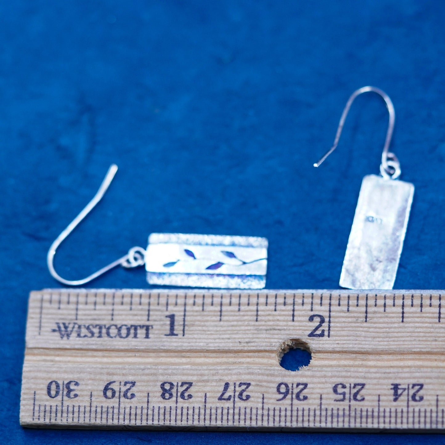 Vintage sterling silver handmade earrings, 925 leafy drops, stamped silver