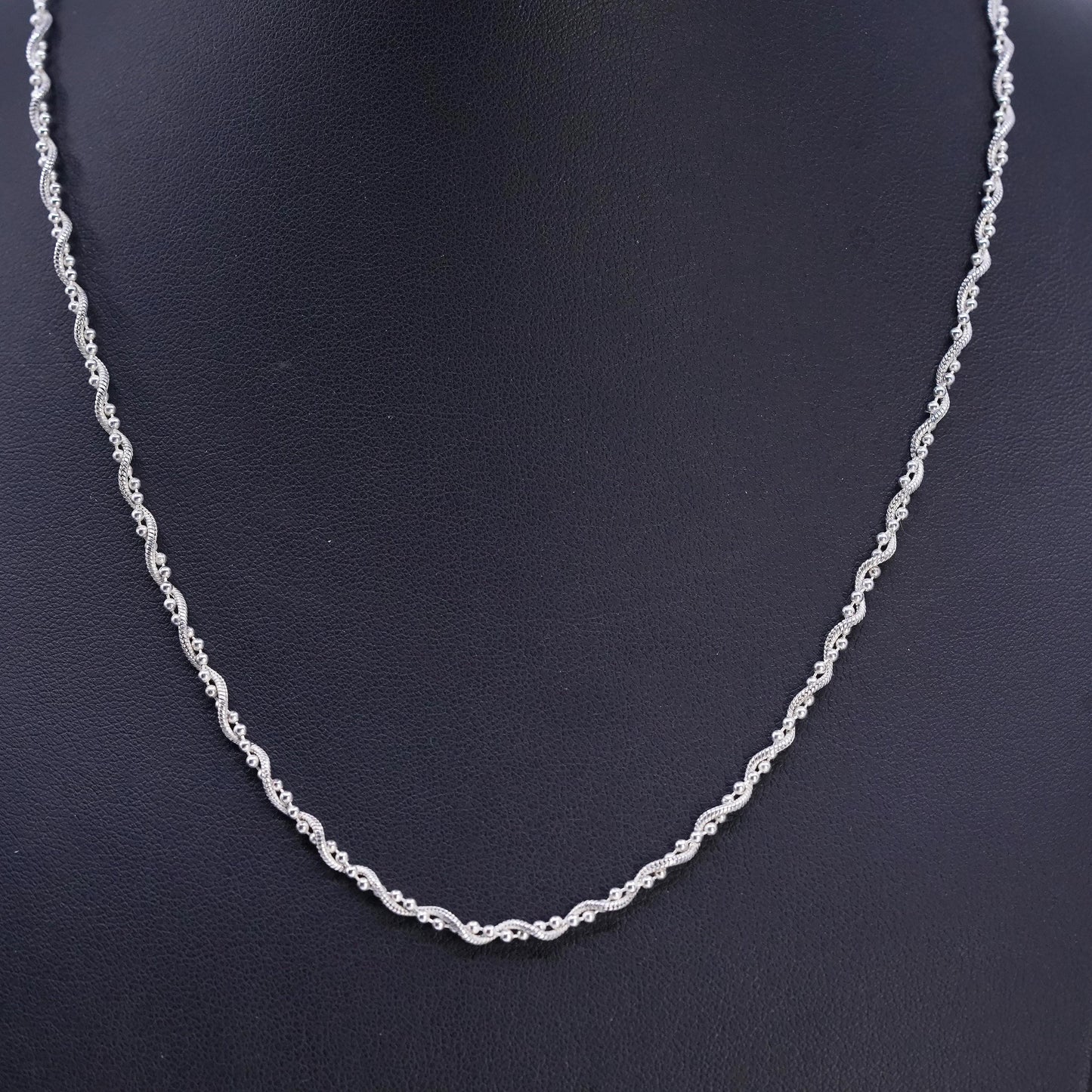 18" 3mm, vintage Italian Sterling silver necklace, 925 snake bead chain twisted