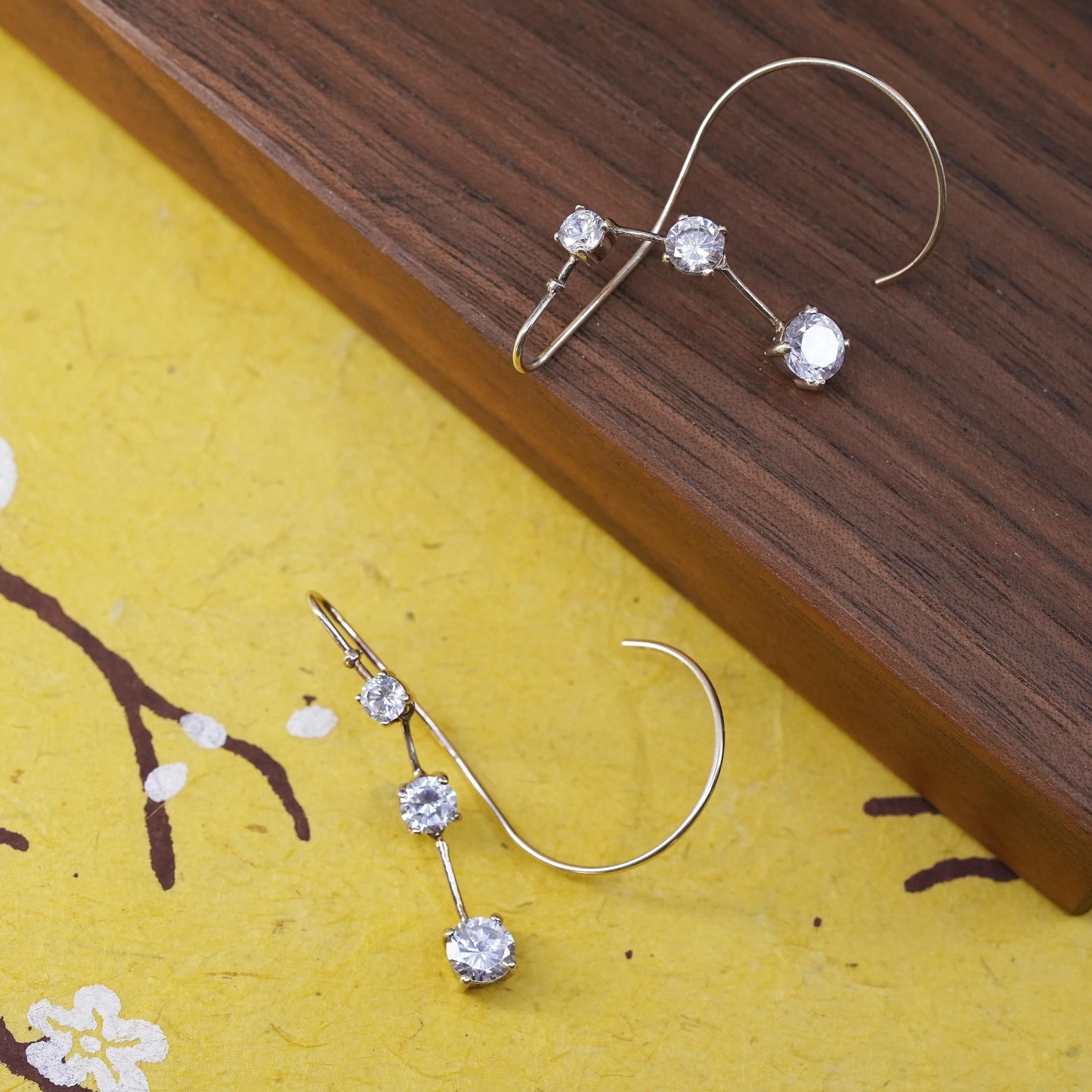 Vintage gold over Sterling 925 silver handmade earrings with CZ dangles