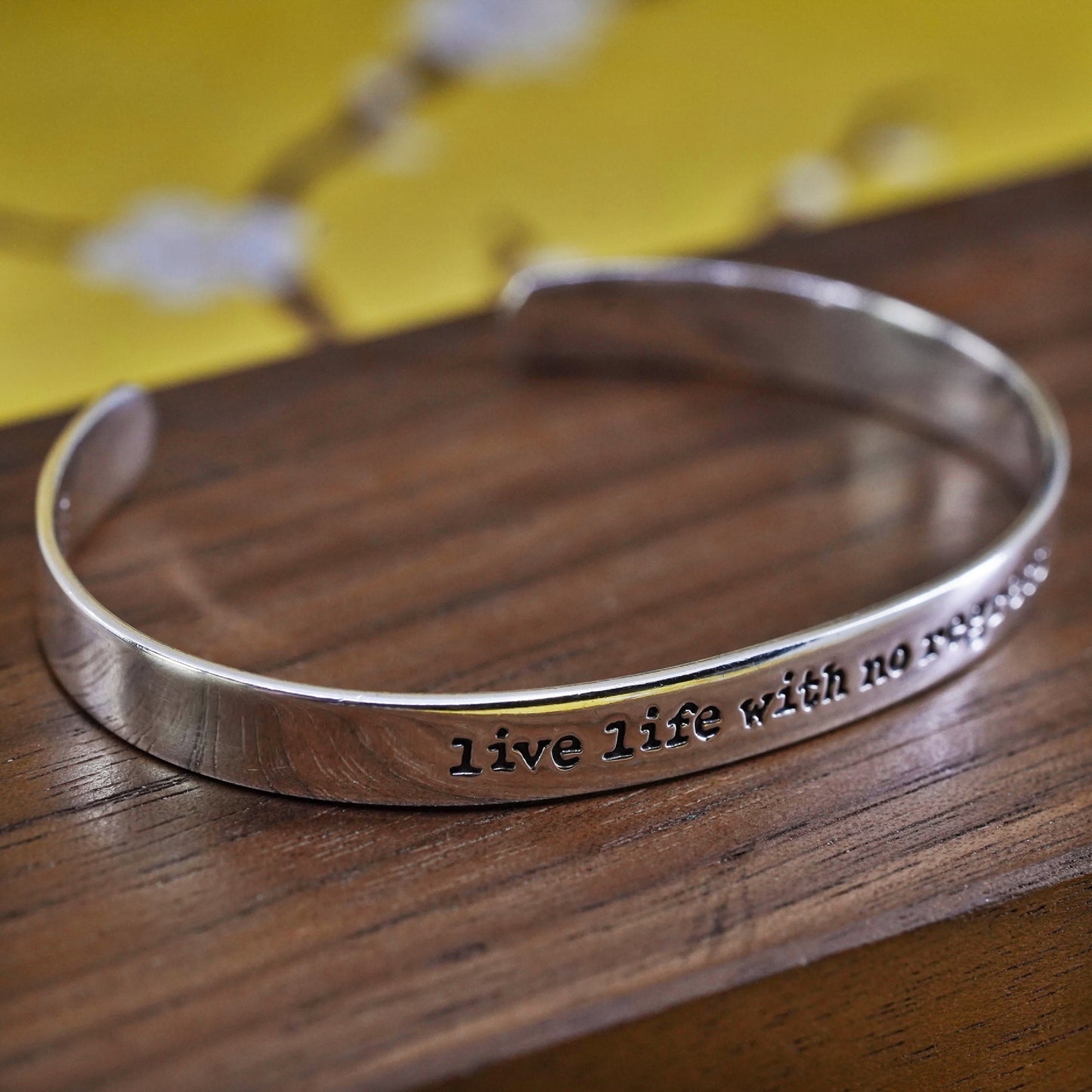 6", VTG Far fetched Sterling silver bracelet, 925 cuff “live life no regrets
