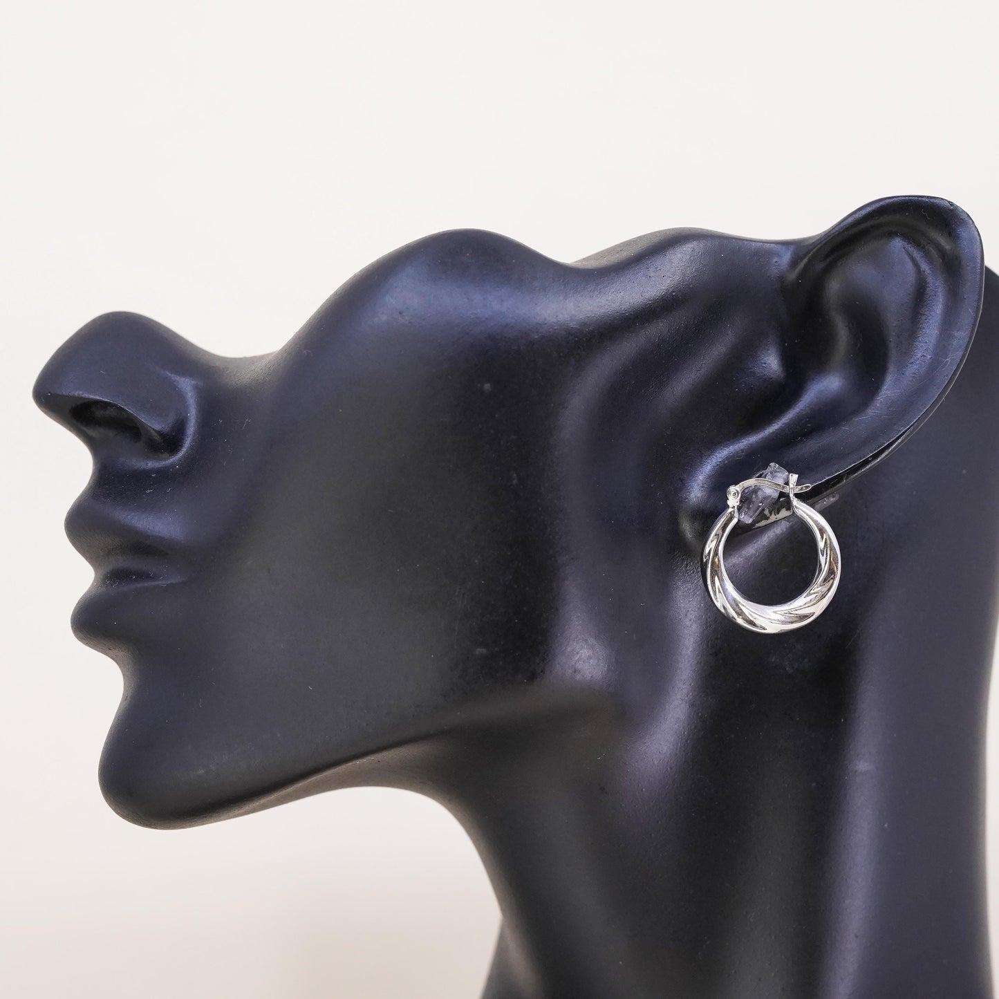 0.75", Vintage sterling silver loop single earring, twisted primitive hoop