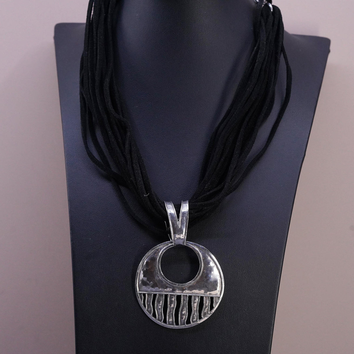 18” Silpada 925 Sterling Silver multi strands Leather Necklace Disc pendant