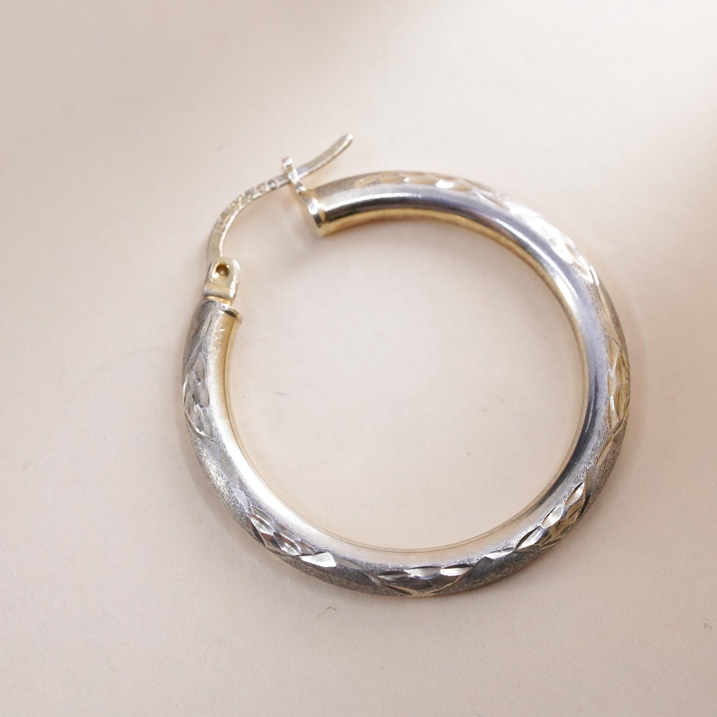 1", Vintage sterling silver loop single earring, primitive textured hoop