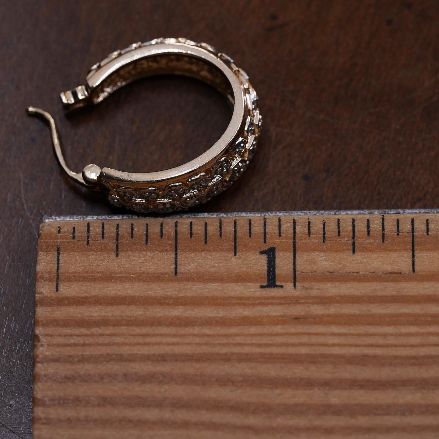 0.75”, vermeil gold sterling silver single earring, 925 huggie hoop diamonds