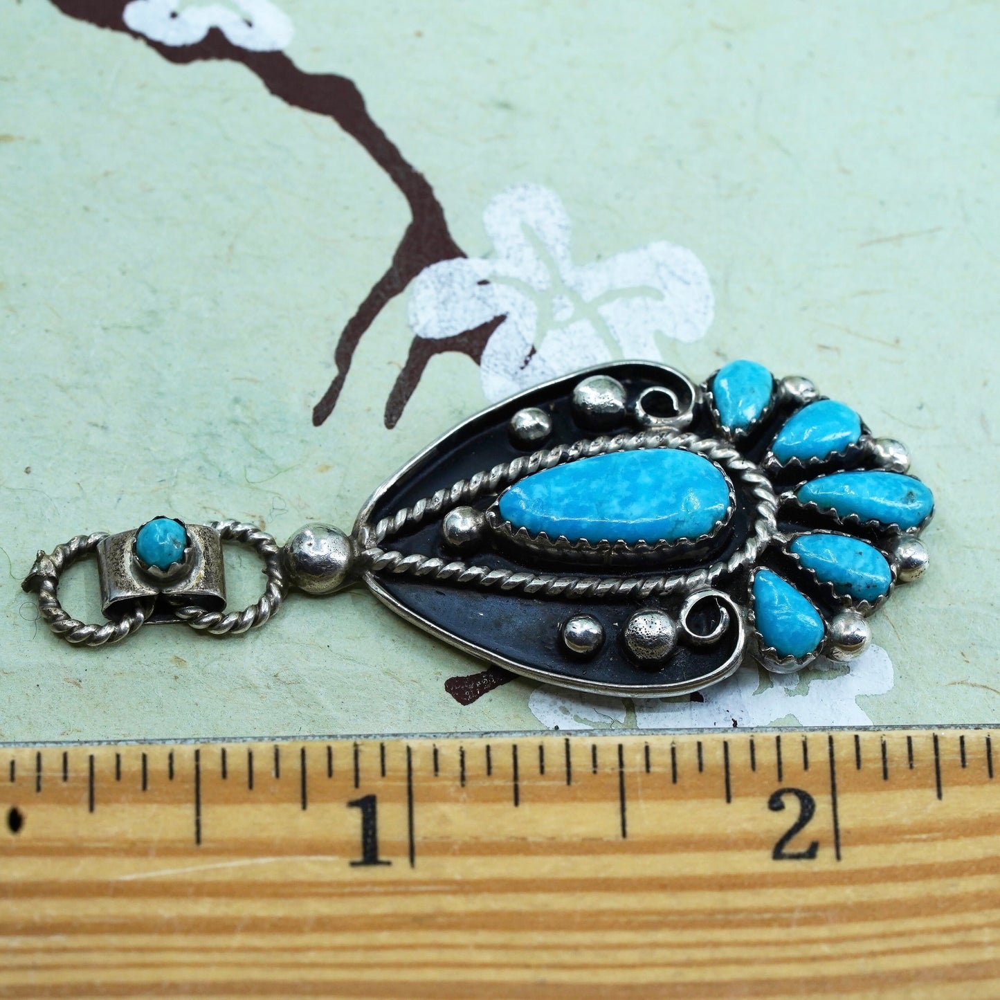 Native American R. Charley sterling 925 silver teardrop pendant with turquoise