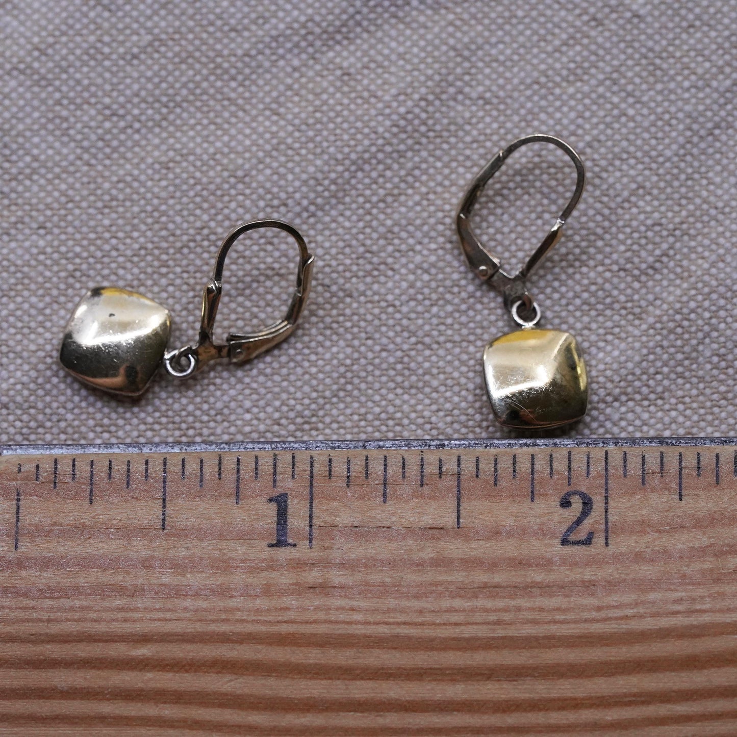 Vinatge vermeil gold over Sterling 925 Silver square dangle Earrings lever back