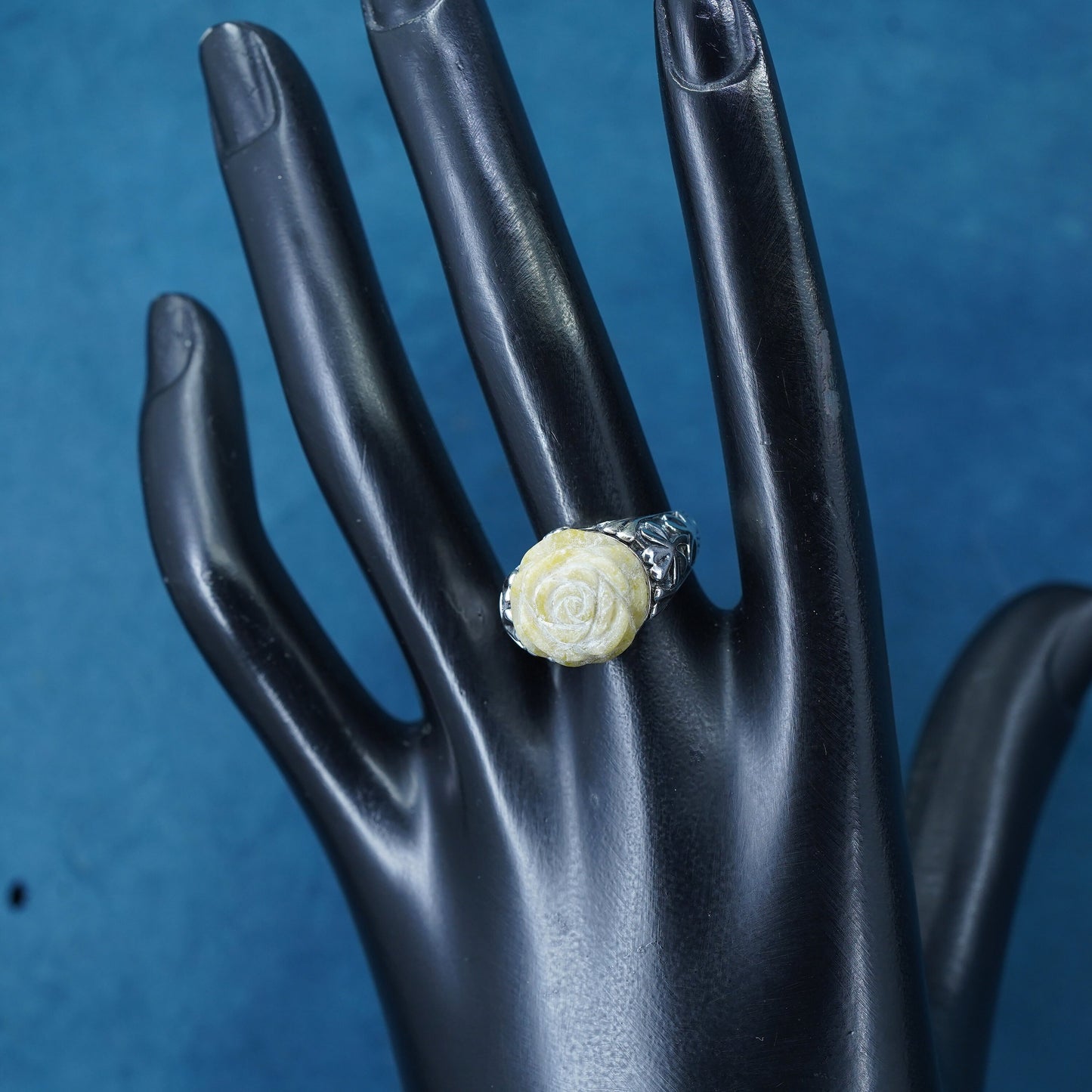 Size 9, Irish Rose Connemara Marble flower 925 Silver Ireland Ring