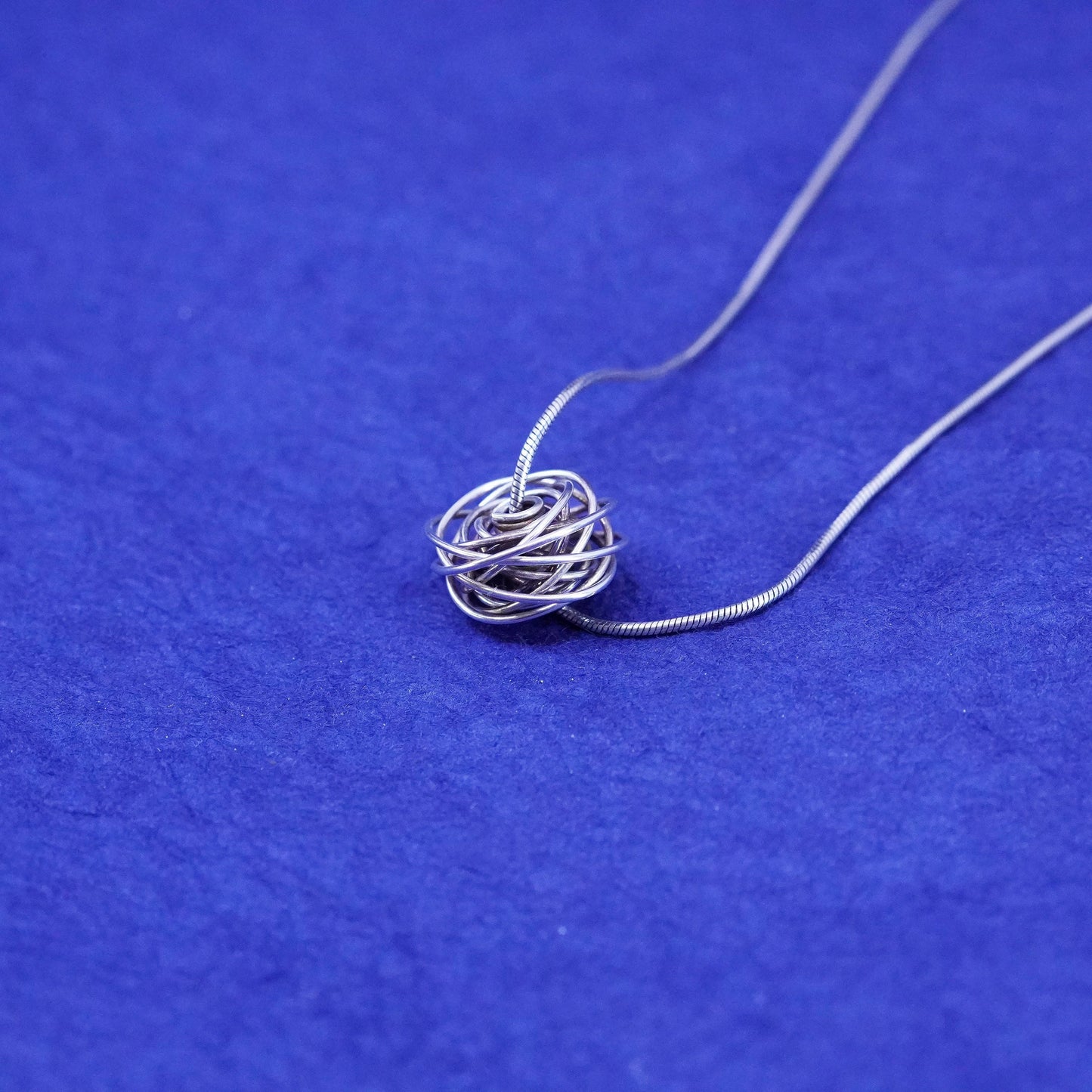 16”, Sterling silver handmade necklace, 925 snake chain entwined circle pendant