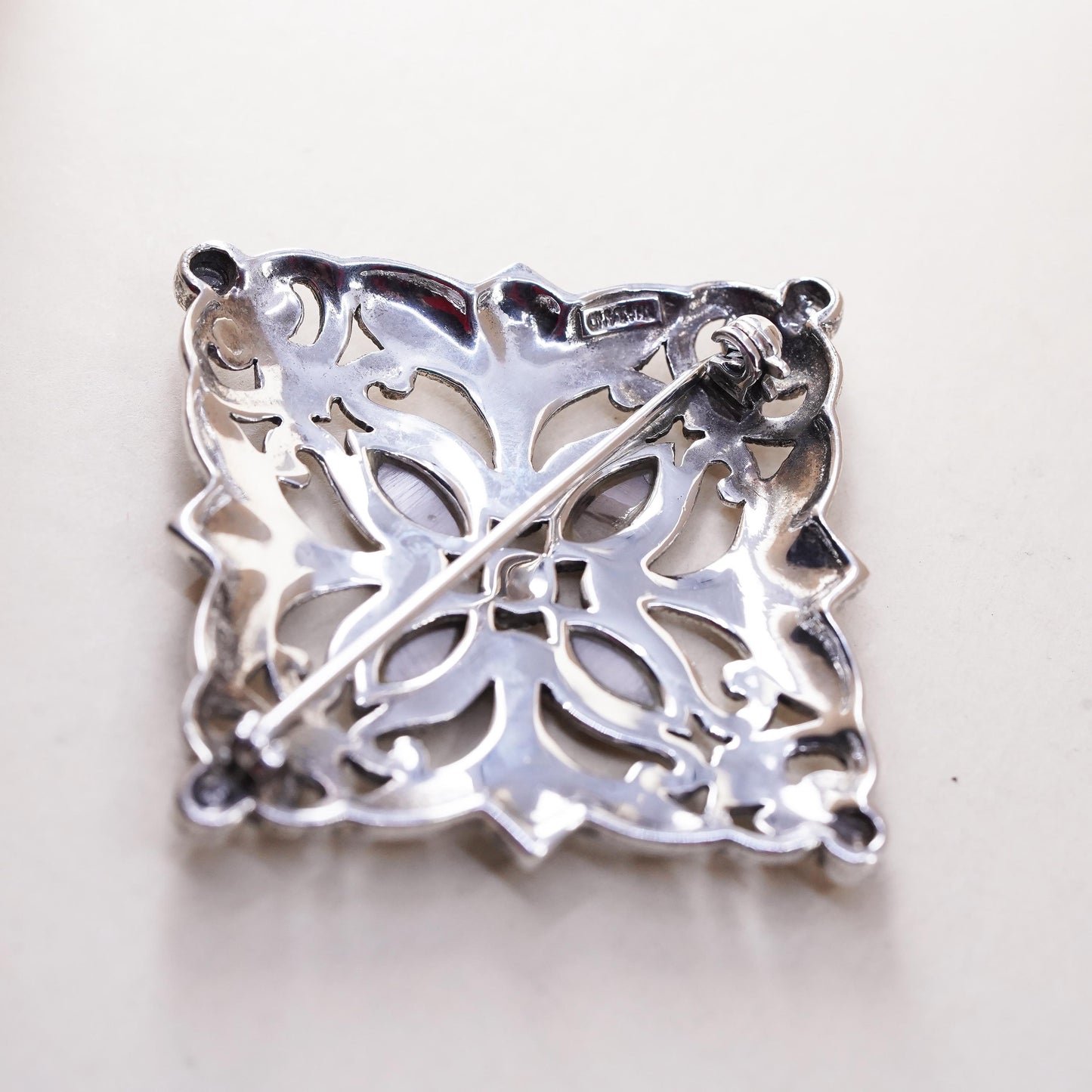 1.5”, Sterling silver brooch, 925 butterfly pendant mother of pearl marcasite