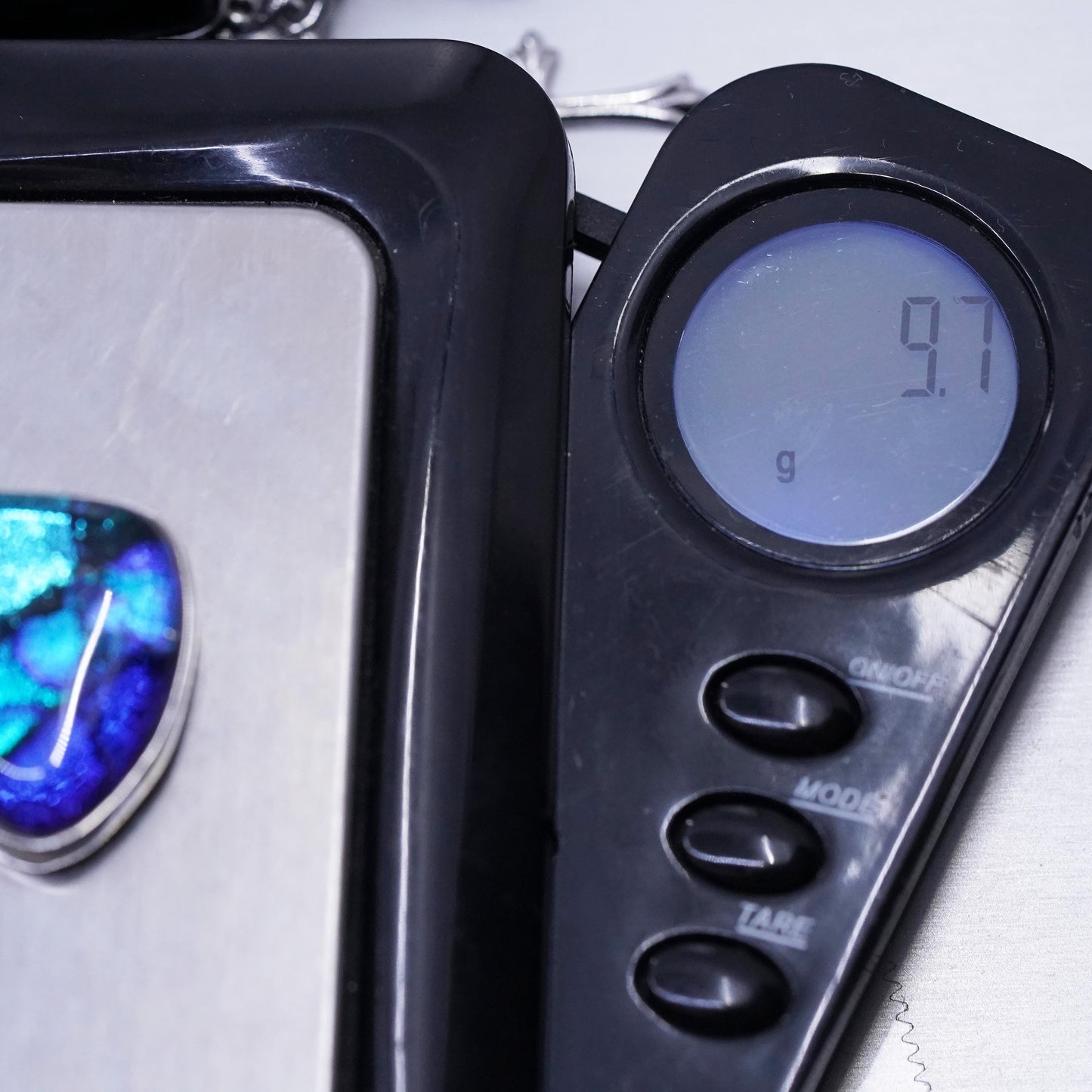 Vintage sterling 925 silver handmade teardrop pendant w/ dichroic foiled glass