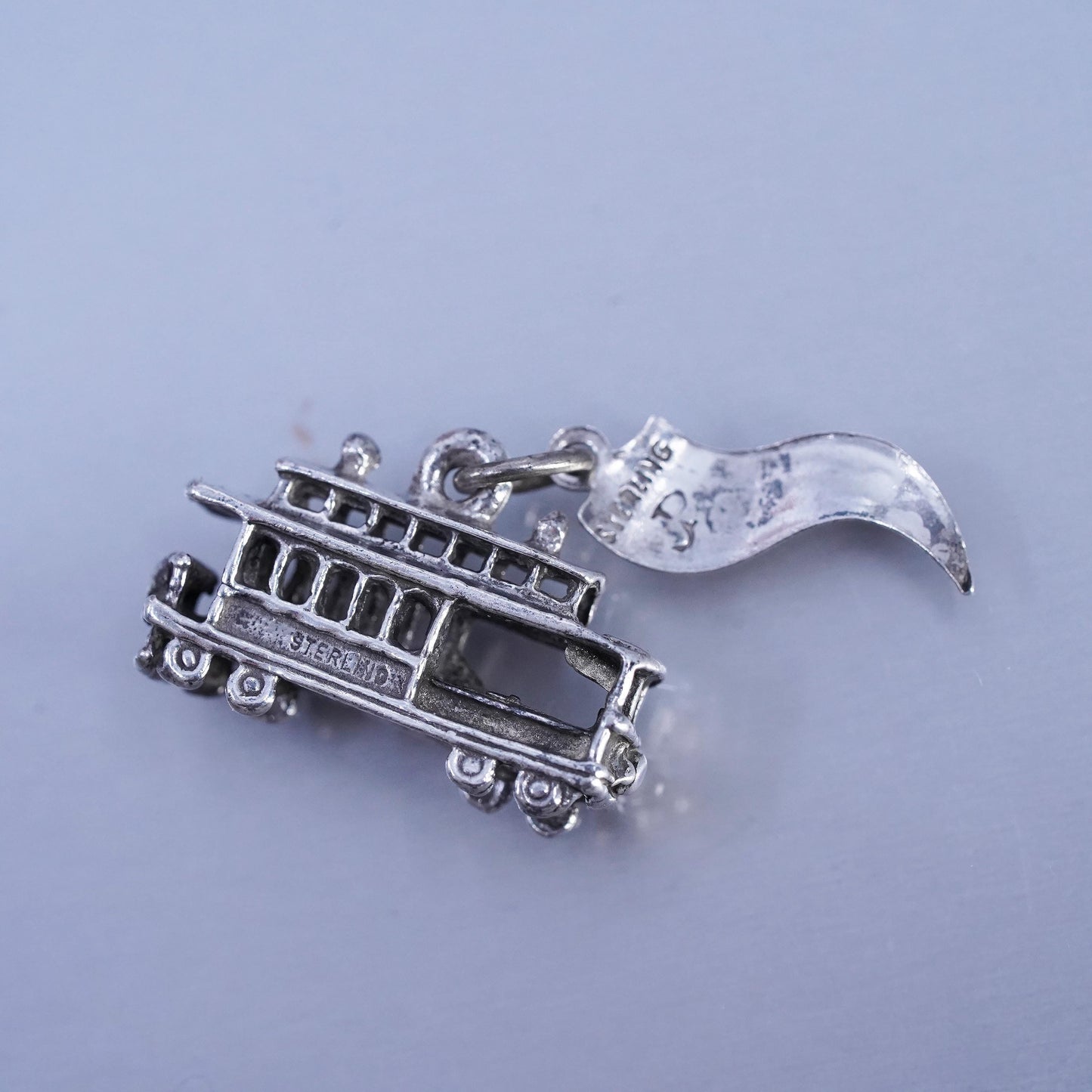 Antique Sterling silver 925 cable transport car charm pendant with SF Chinatown