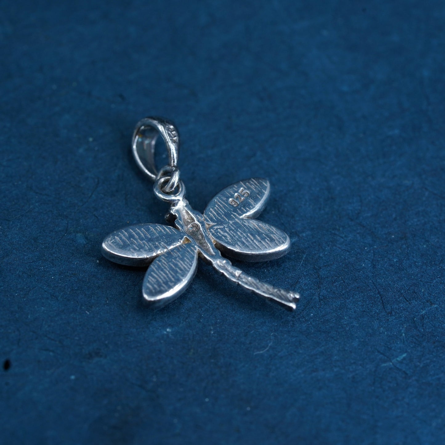 Vintage Sterling silver handmade pendant, 925 dragonfly with amber