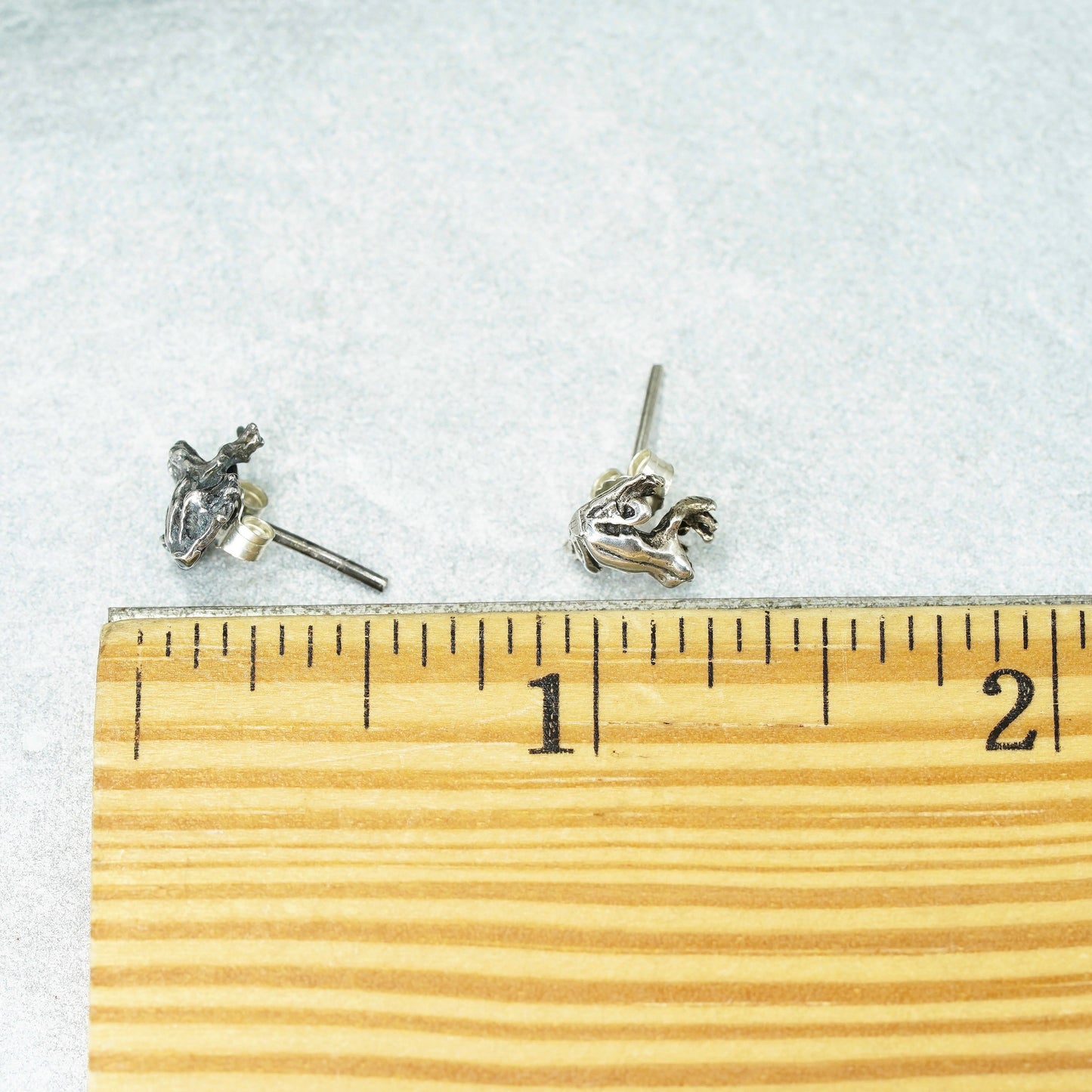 Vintage Sterling 925 silver handmade earrings, frog studs