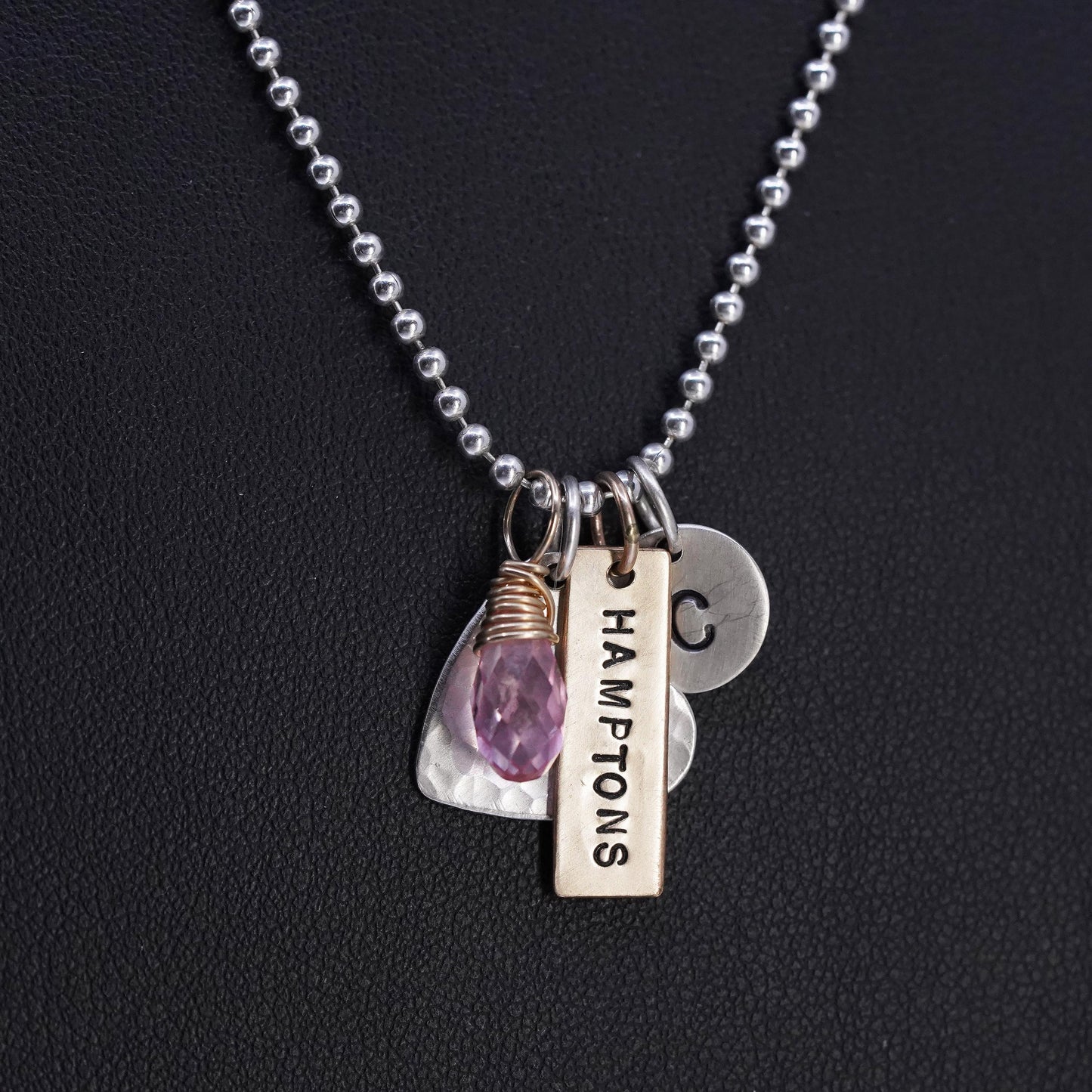 18" Jennywear Jewelry Sterling 925 silver necklace Hampton C tag charms crystal