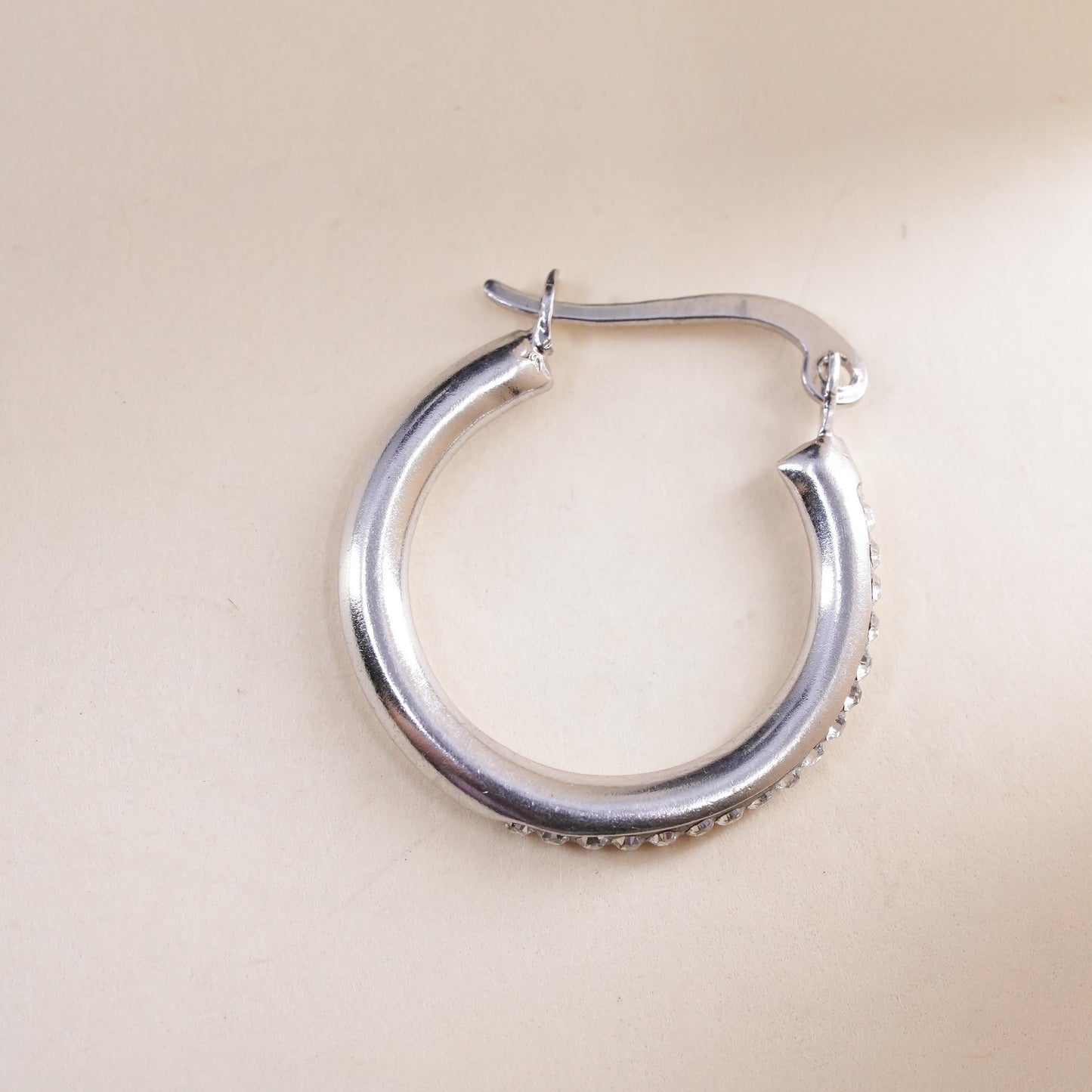 0.75", Vintage sterling silver loop single earring, fashion primitive hoop cz