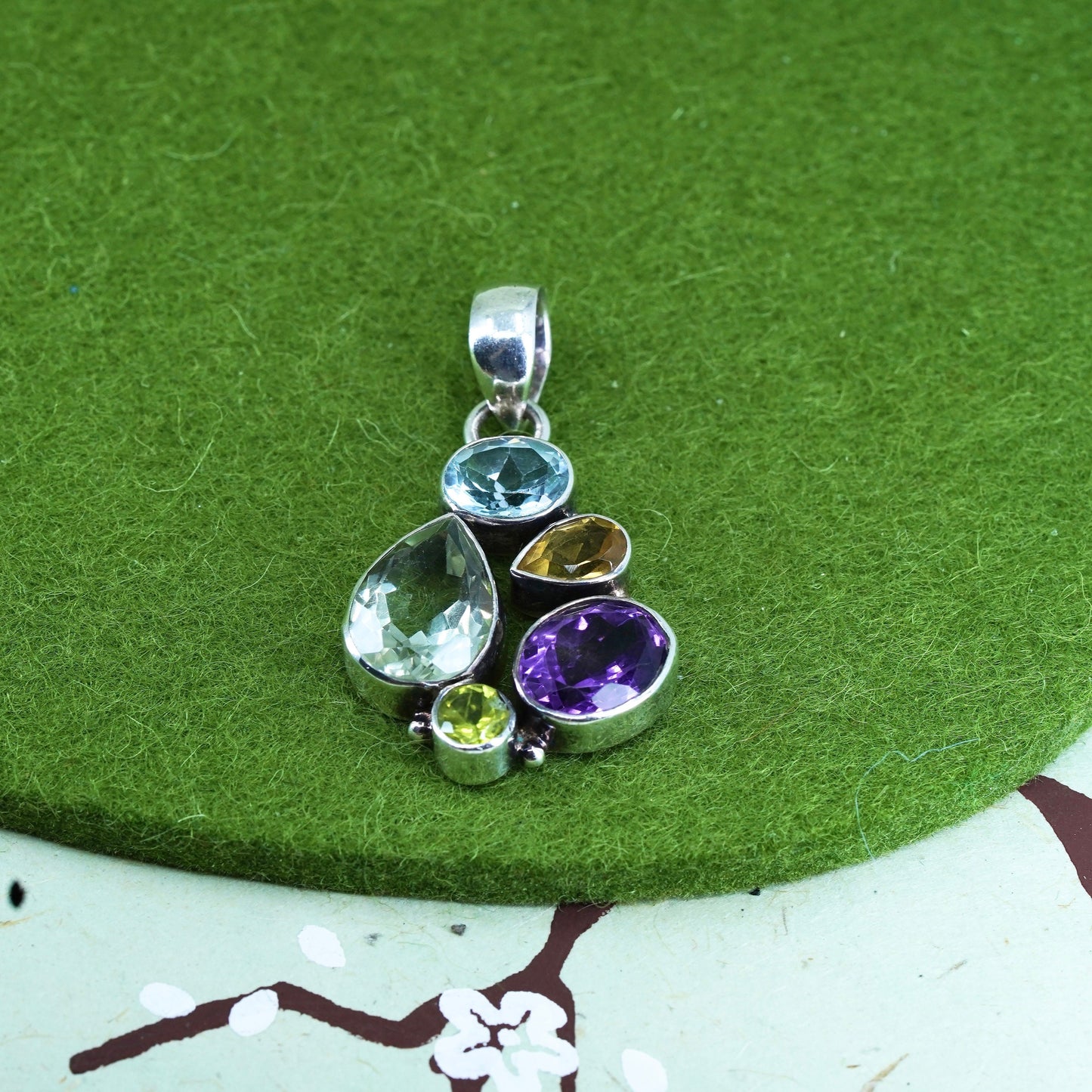 vtg sterling 925 silver handmade pendant with citrine peridot topaz amethyst