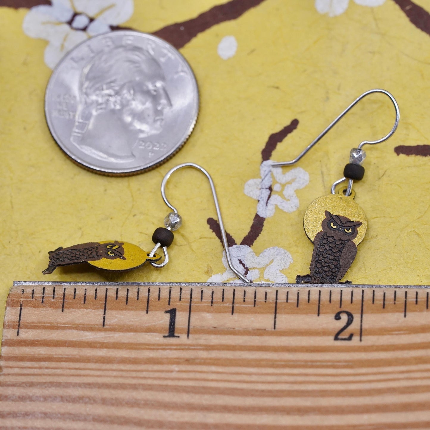 Vintage Sterling silver handmade earrings, 925 enamel owl