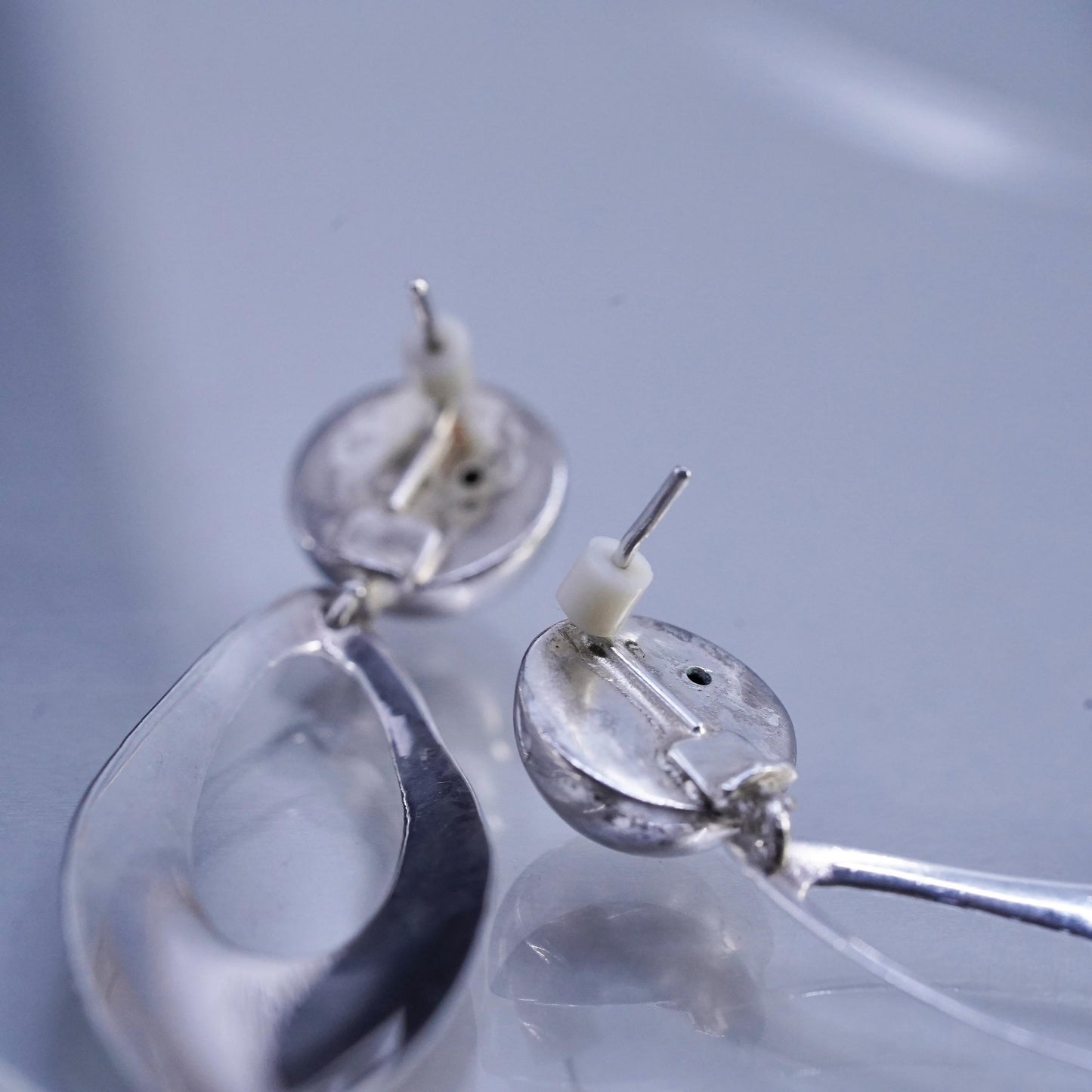 2.5" drop, vintage Sterling silver earrings, modern 925 studs marquise dangles
