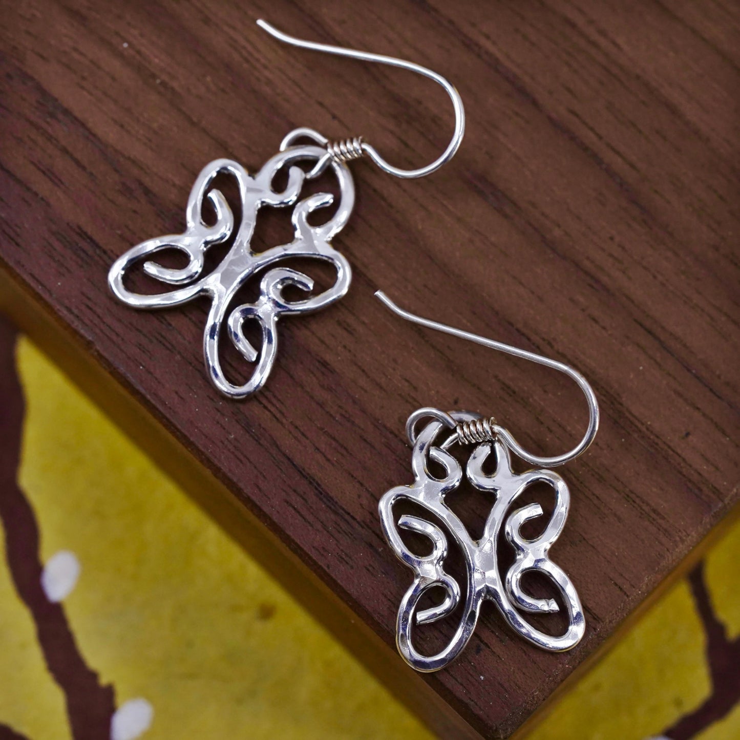 Vintage Sterling silver handmade earrings, 925 filigree butterfly
