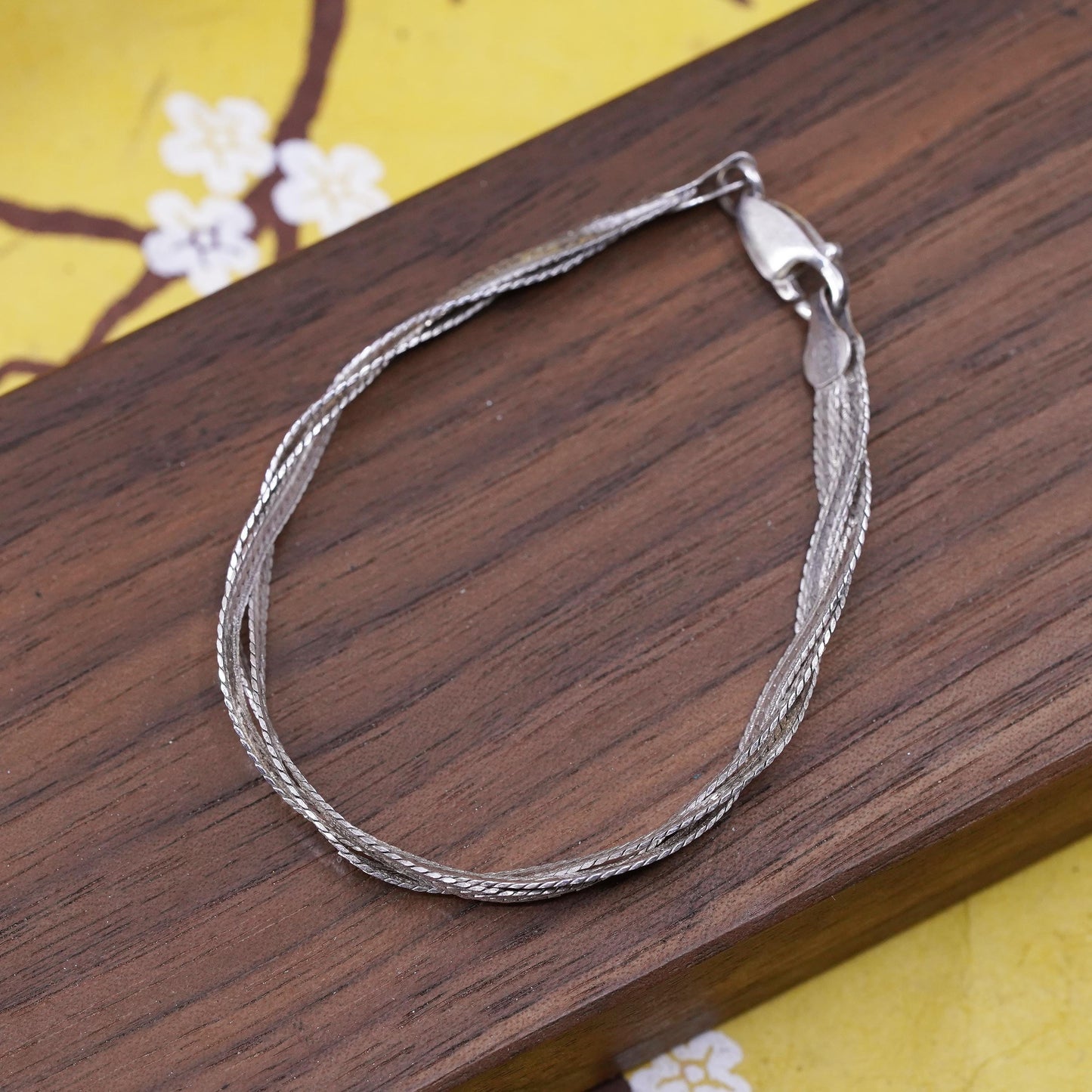 6.75", vtg Sterling silver braided woven herringbone bracelet, Italy 925 chain