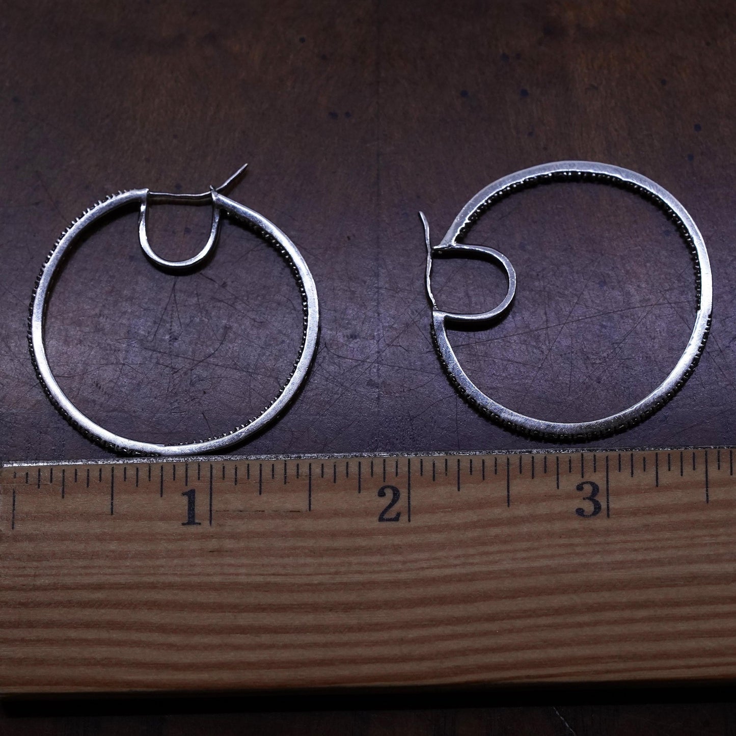 1.5”, Sterling silver handmade earrings, 925 silver hoops with cluster cz