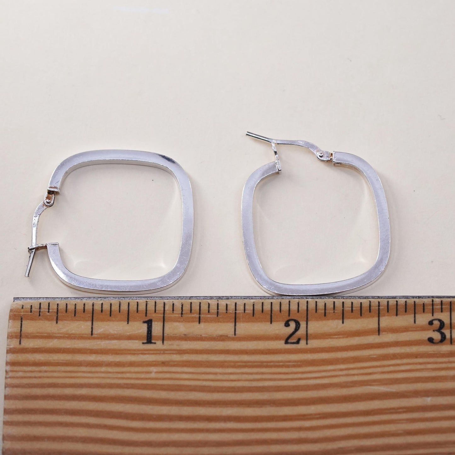 1.25" Vintage sterling silver loop earrings, primitive square hoops