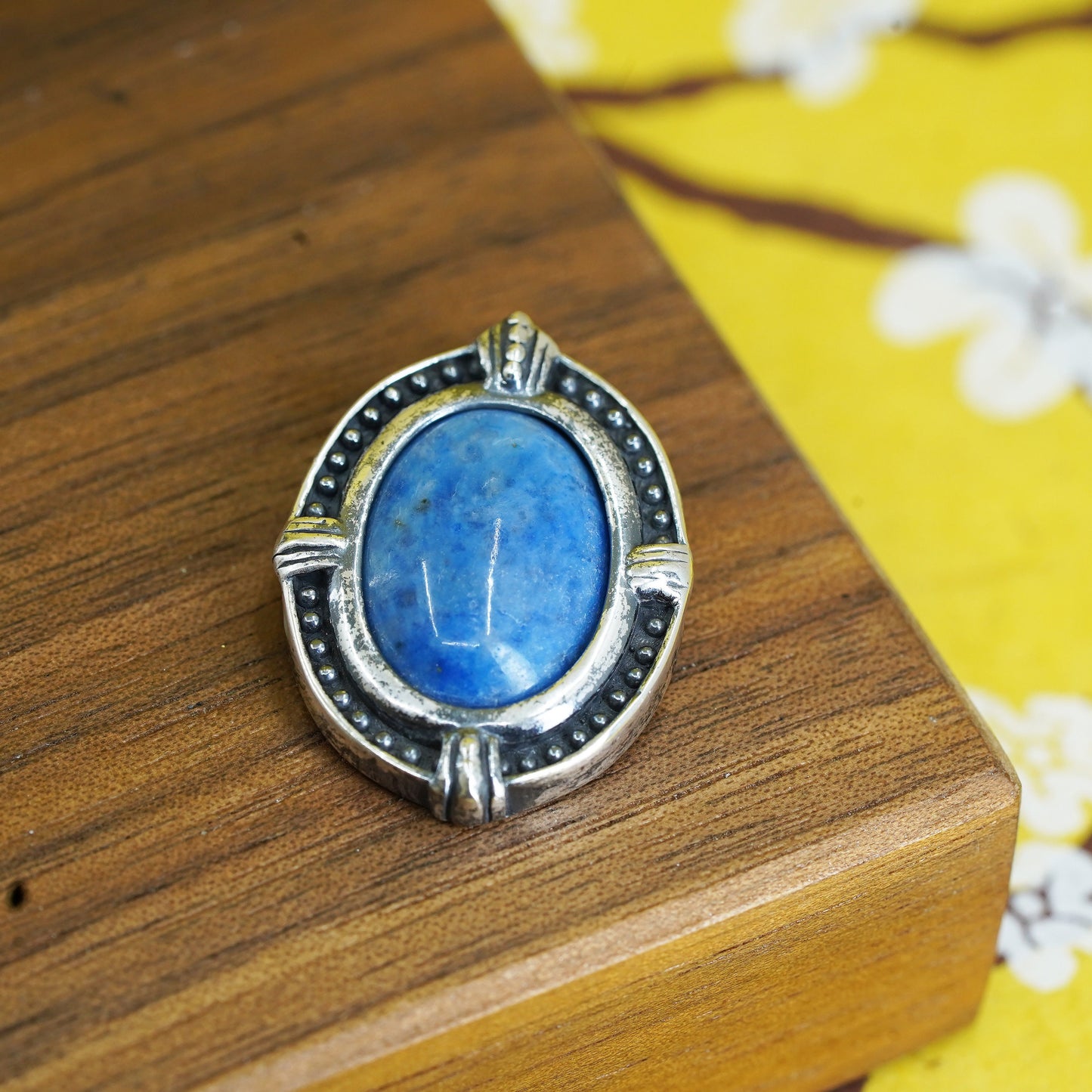 southwestern Sterling 925 silver charm pendant w/ denim lapis lazuli and beads