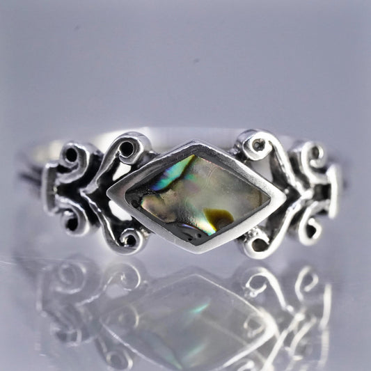 Size 7, southwestern vintage 925 silver handmade ring with abalone inlay