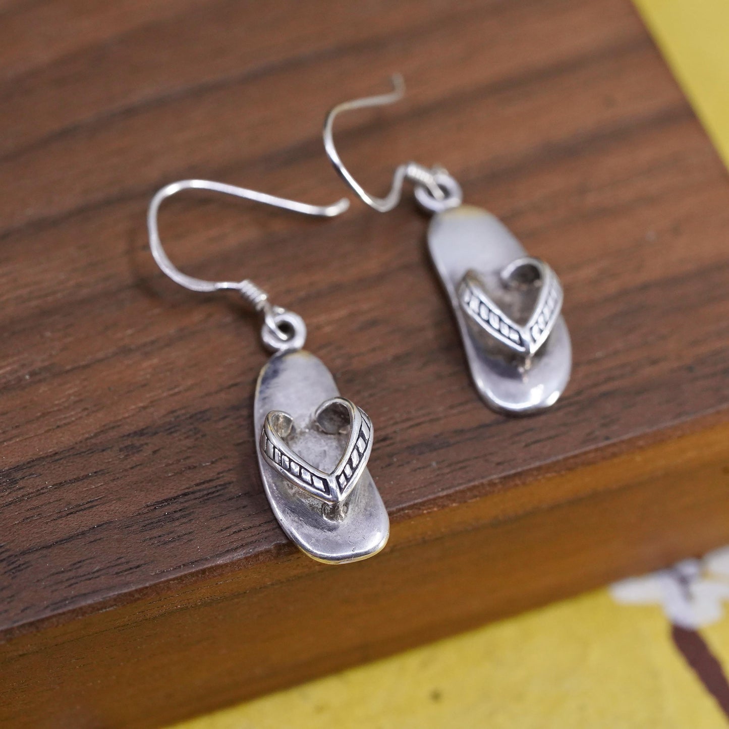 Vintage Sterling silver handmade earrings, 925 sandal shoe drops