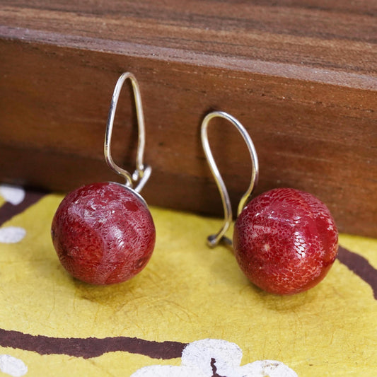 Vintage southwestern Sterling 925 silver handmade earrings with coral bead