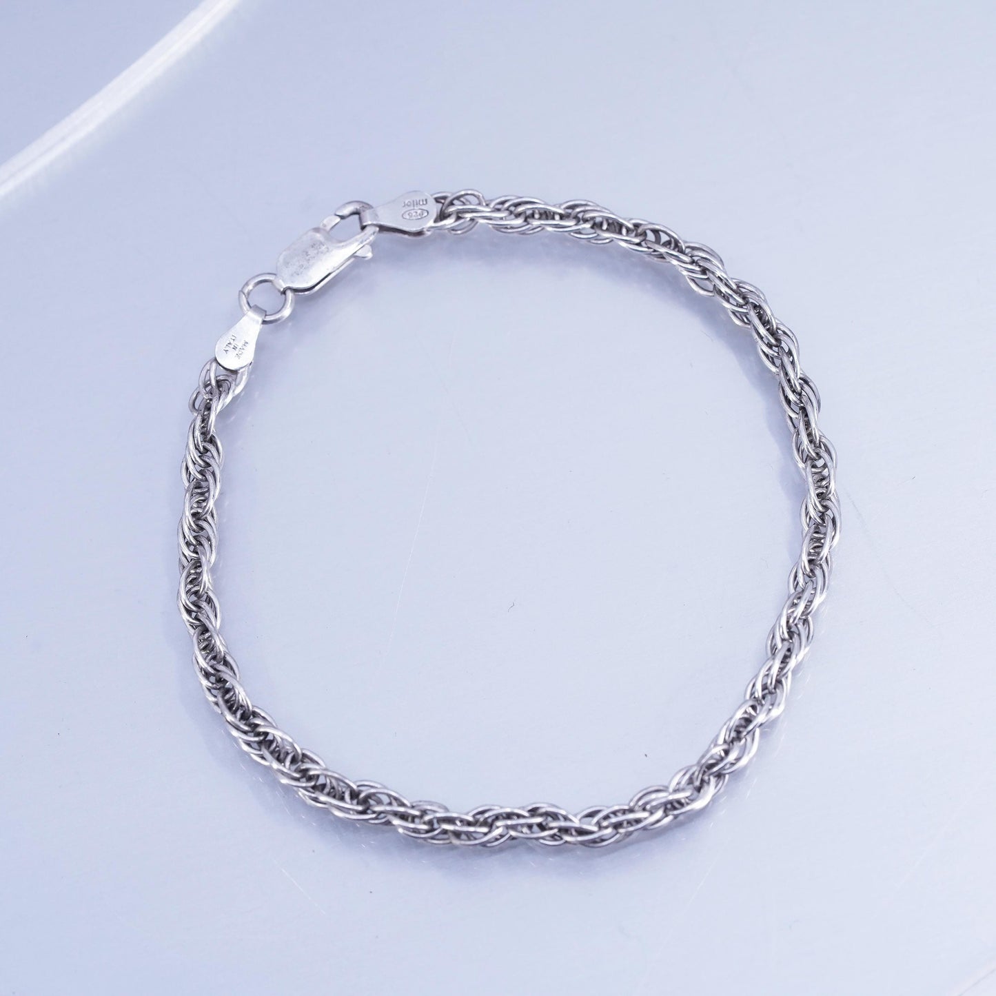 7”, vintage Italian Milor Sterling 925 silver bracelet, Singapore rope chain