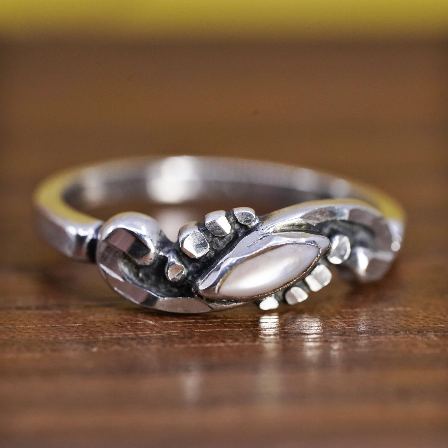 Size 6, vintage Sterling silver 925 stackable ring with white tiger eye stone