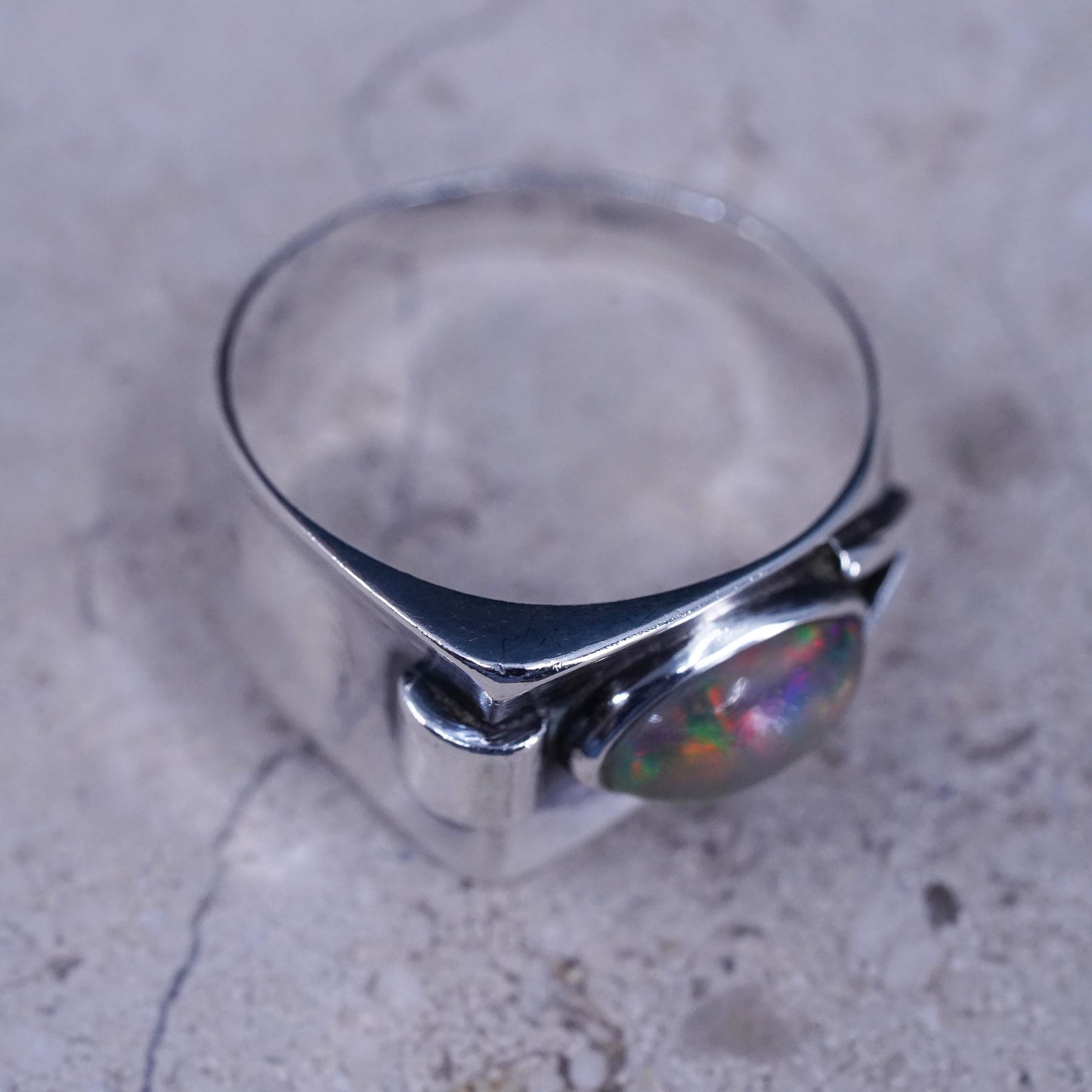 Size 11.75, Native American sterling 925 silver handmade ring with fire opal