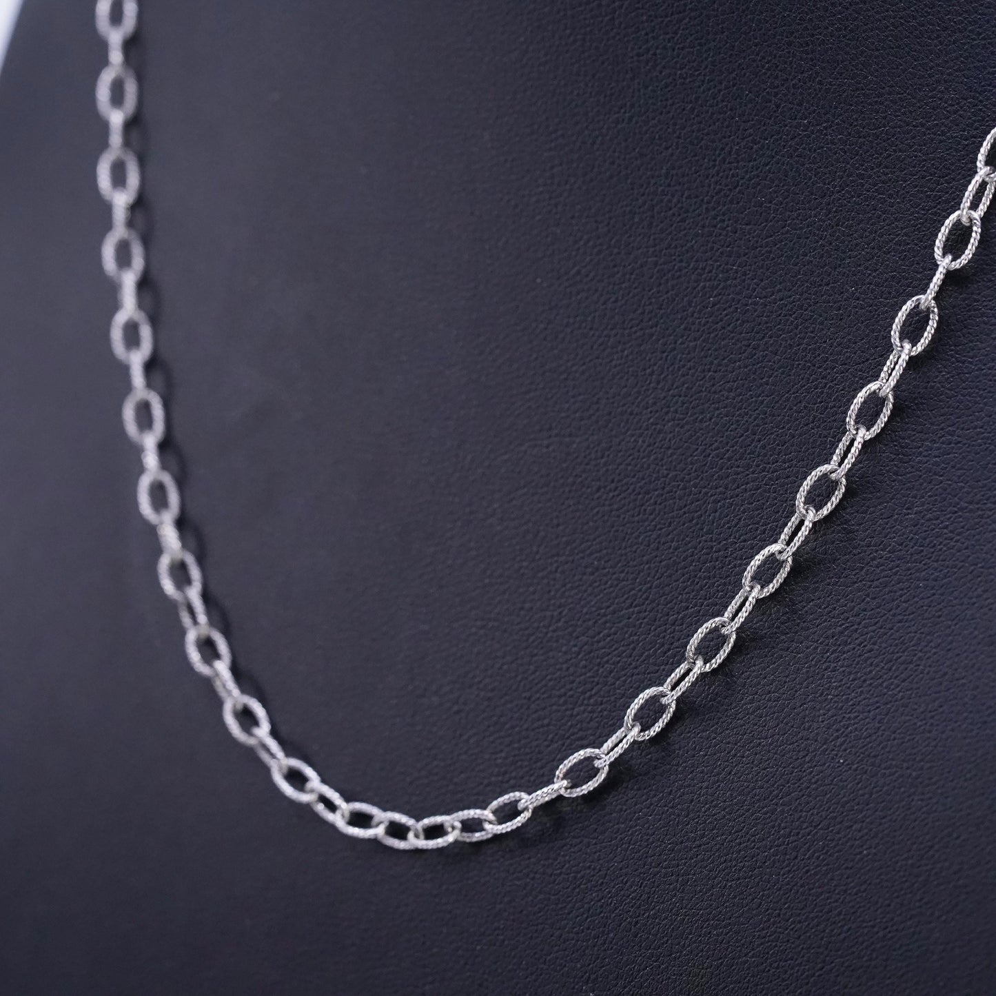 18" 4mm, vintage Italian 925 sterling silver textured oval chain necklace