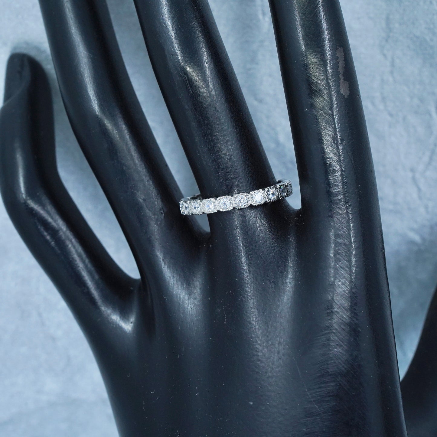 Size 8.25, vintage Sterling 925 silver wedding ring, Cz band