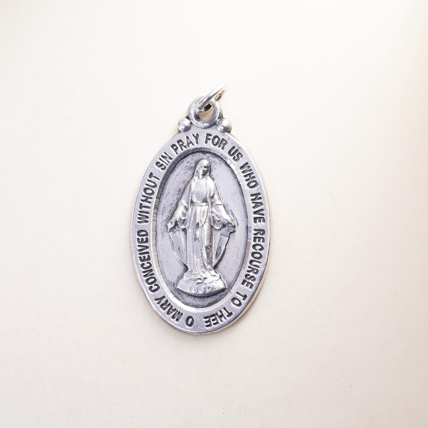 Vintage sterling silver pendant, 925 Virgin Mary charm “Mary conceived without