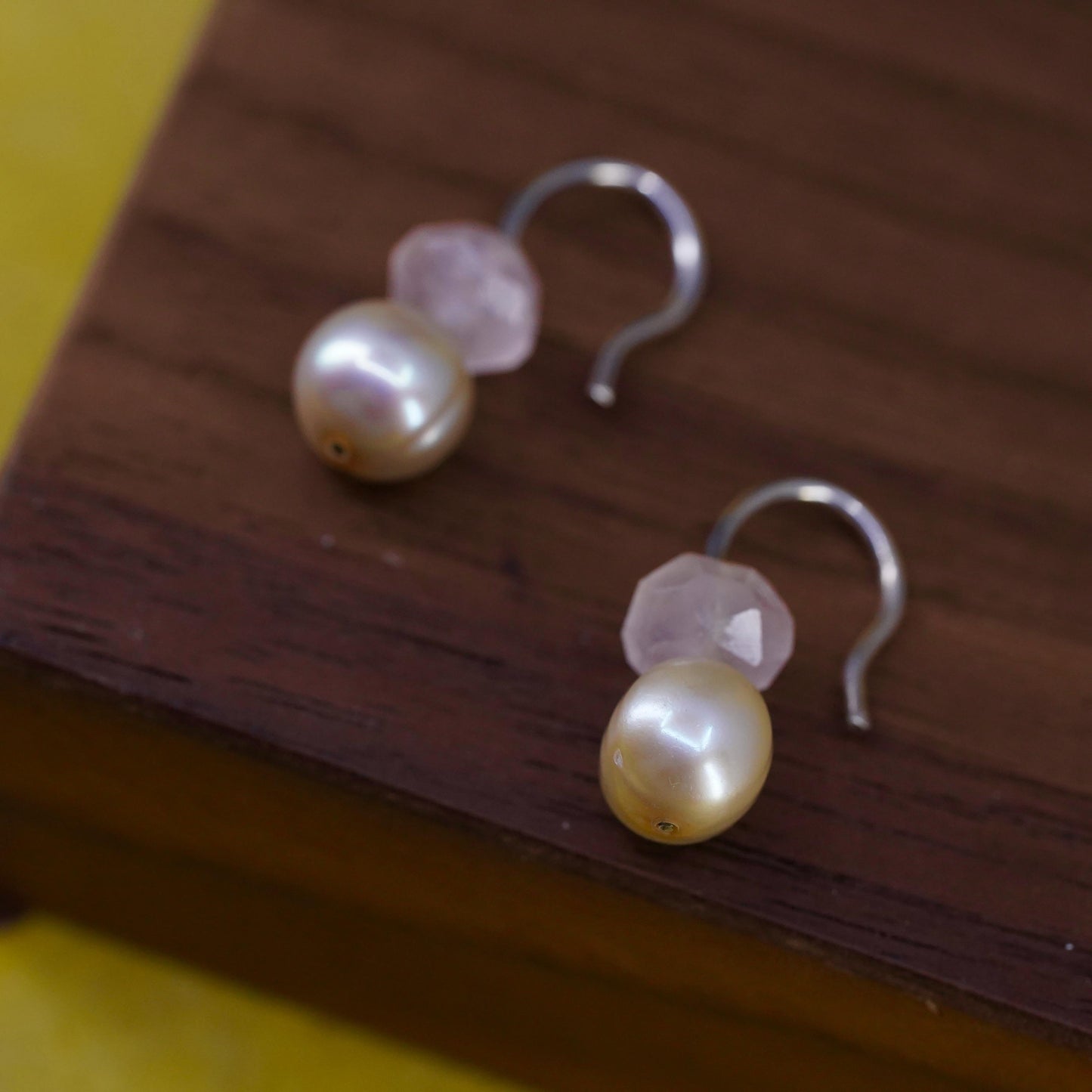 Vintage Sterling silver handmade earrings, 925 studs pearl pink quartz drops