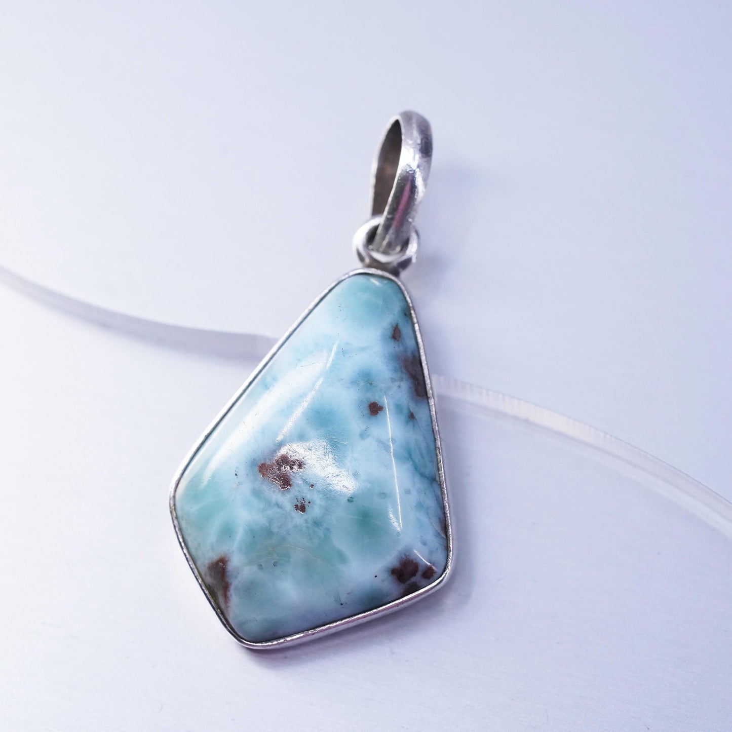 vintage sterling 925 silver handmade pendant with oval larimar