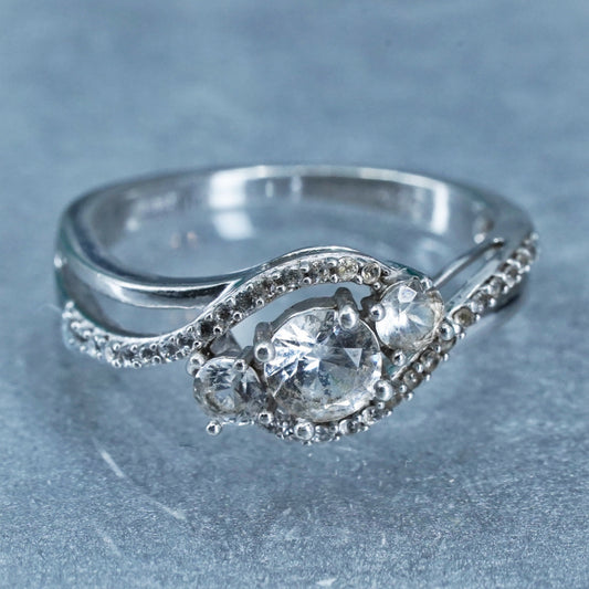 Size 7, vintage Sterling 925 silver handmade engagement ring with cluster Cz