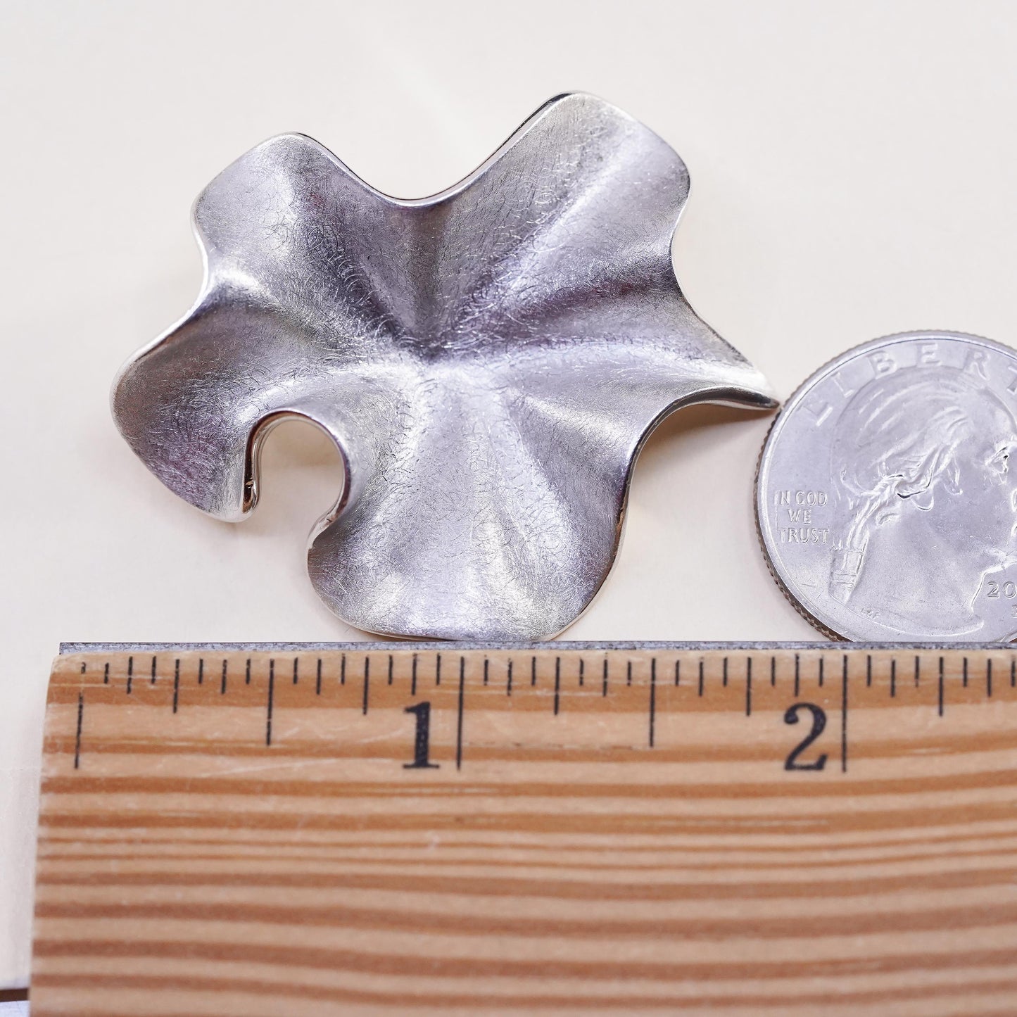 Designer JI Matte Sterling Silver Sculptural 925 pendant, Abstract Organic Form