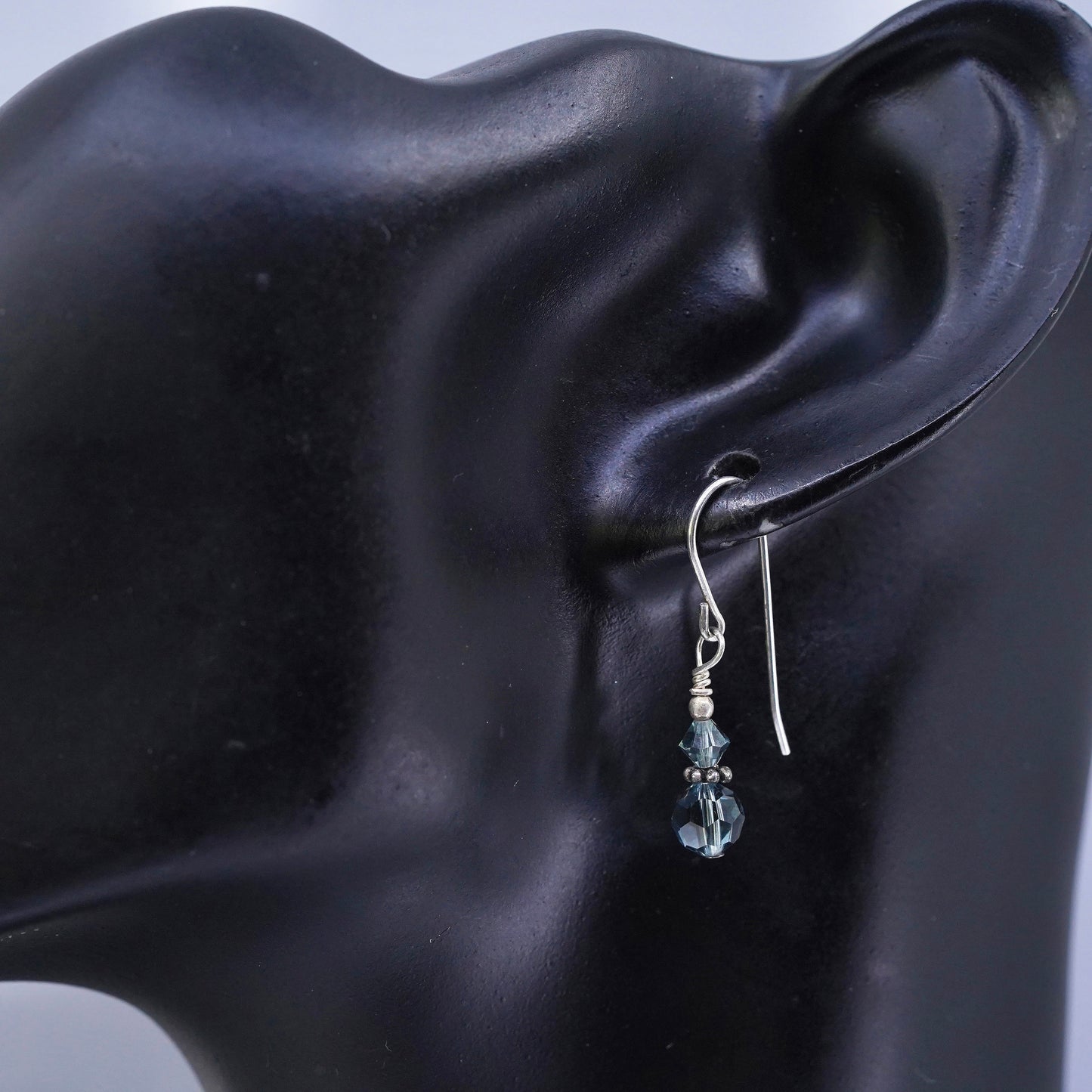 Vintage Sterling 925 silver earrings with blue crystal