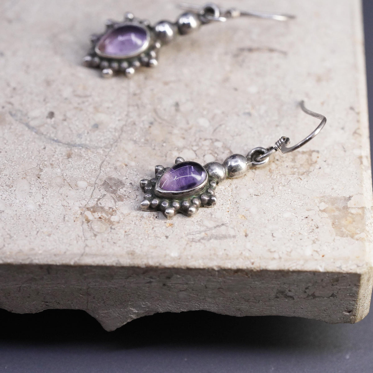 Vintage sterling 925 silver handmade earrings with amethyst