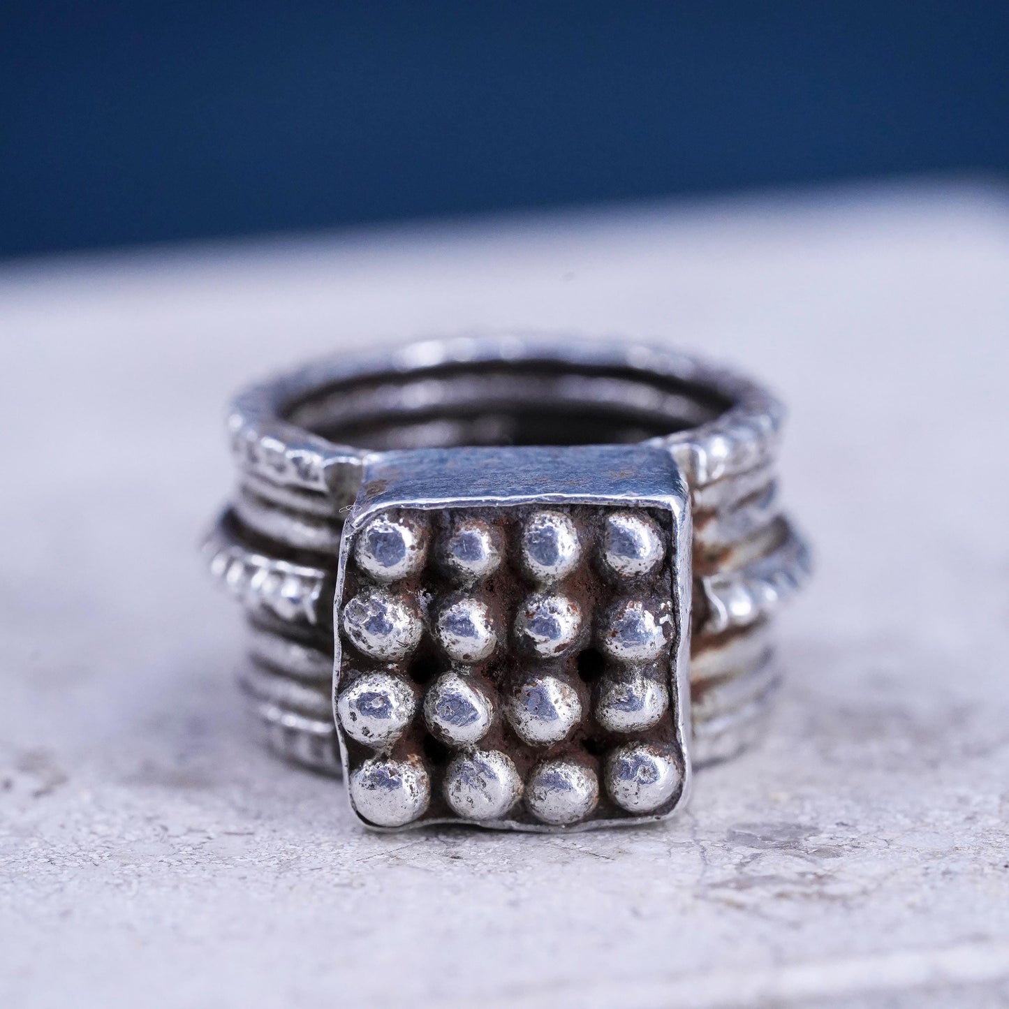 Size 5, vintage Sterling silver statement ring, 925 ring with beads
